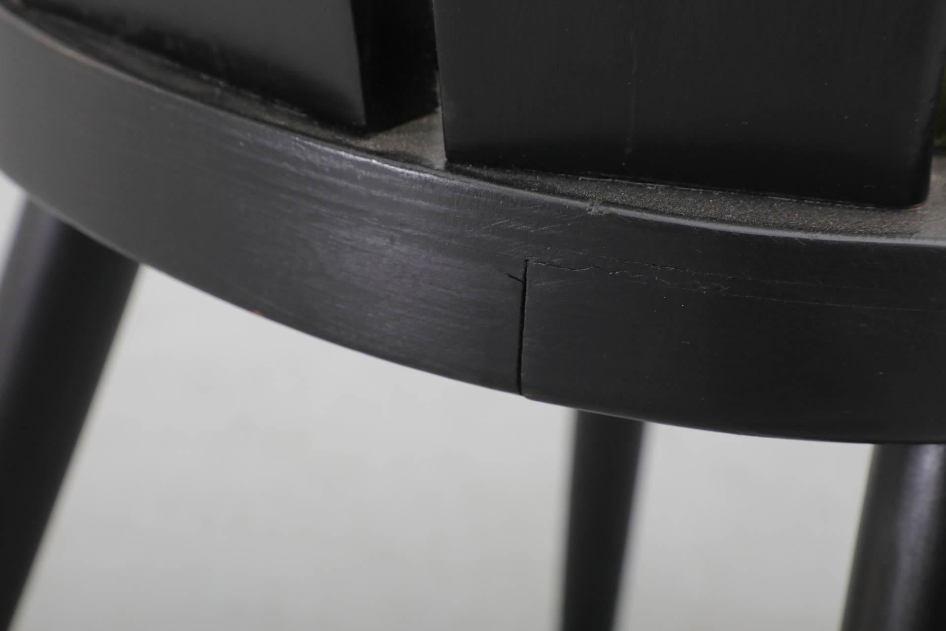 Single Black Stained Oak Brutalist Dining Chair with Olive Velvet Seat 14