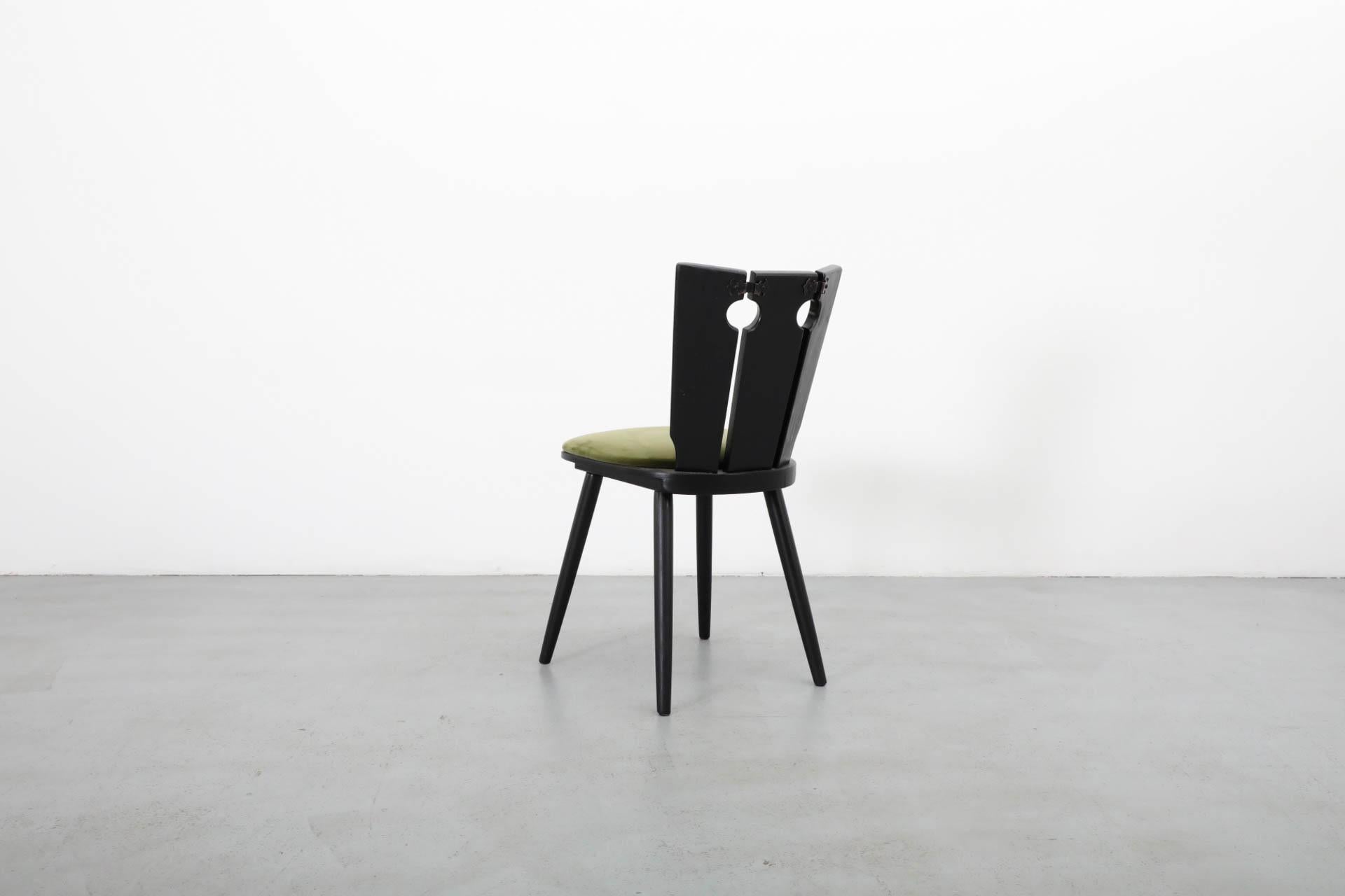 20th Century Single Black Stained Oak Brutalist Dining Chair with Olive Velvet Seat
