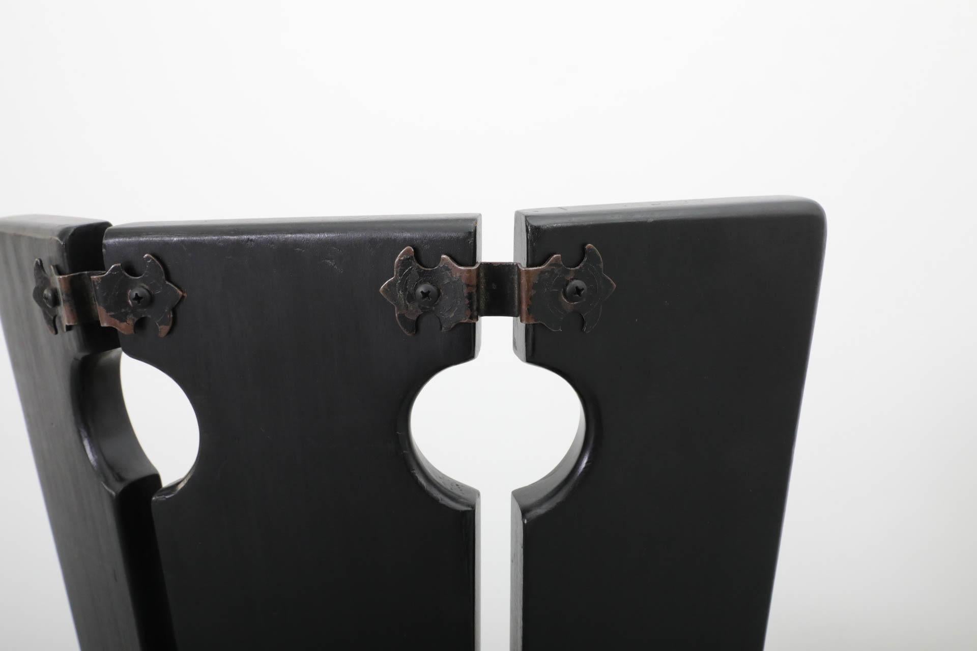 Single Black Stained Oak Brutalist Dining Chair with Olive Velvet Seat 3