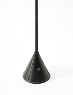 Single Black Valenti Dual Cone Leather Floor Lamp, Spain 1950's
