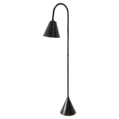Single Black Valenti Dual Cone Leather Floor Lamp, Spain 1950's