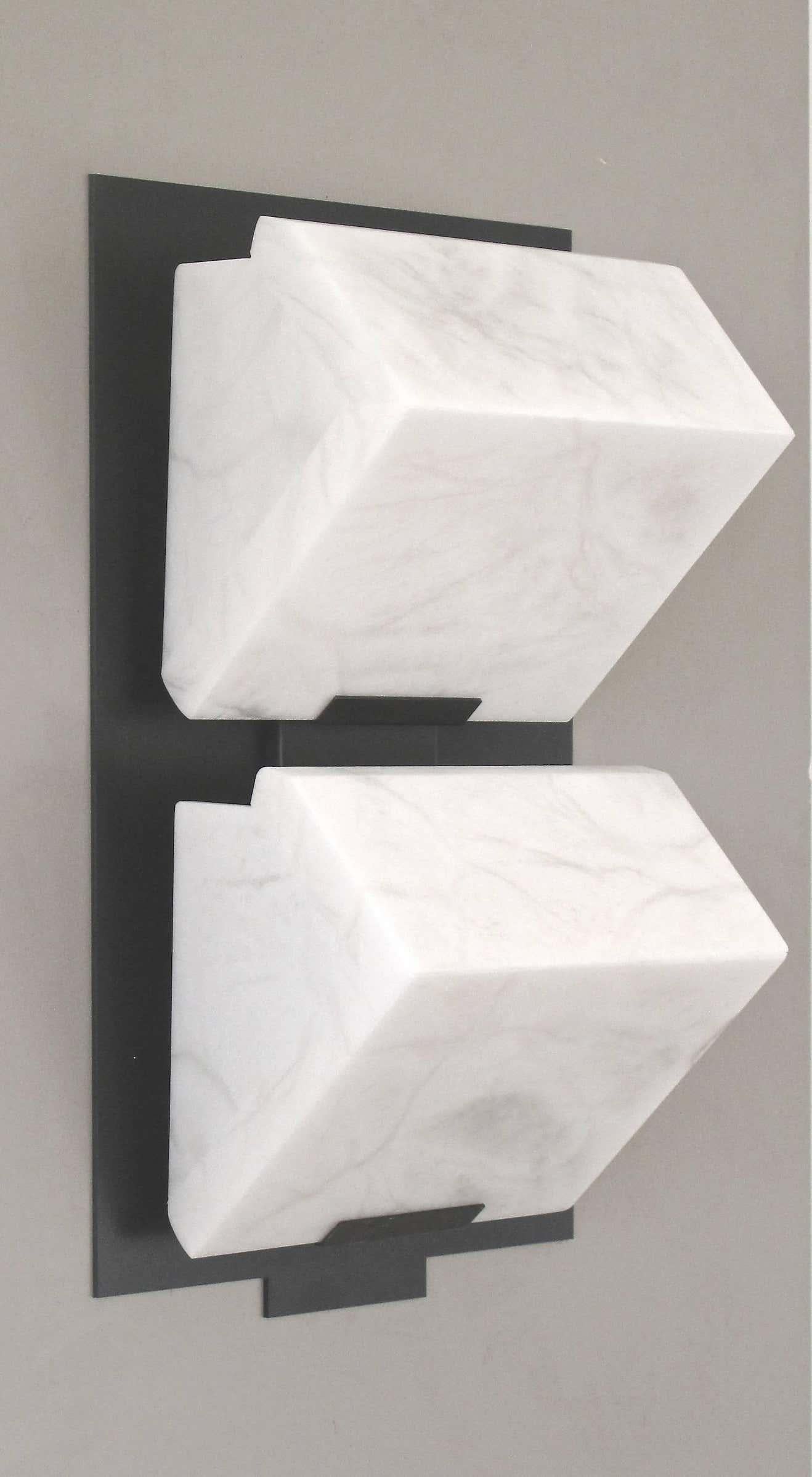 Steel 'Single Block Metal' Model #185 Alabaster Sconce in the Manner of Pierre Chareau For Sale