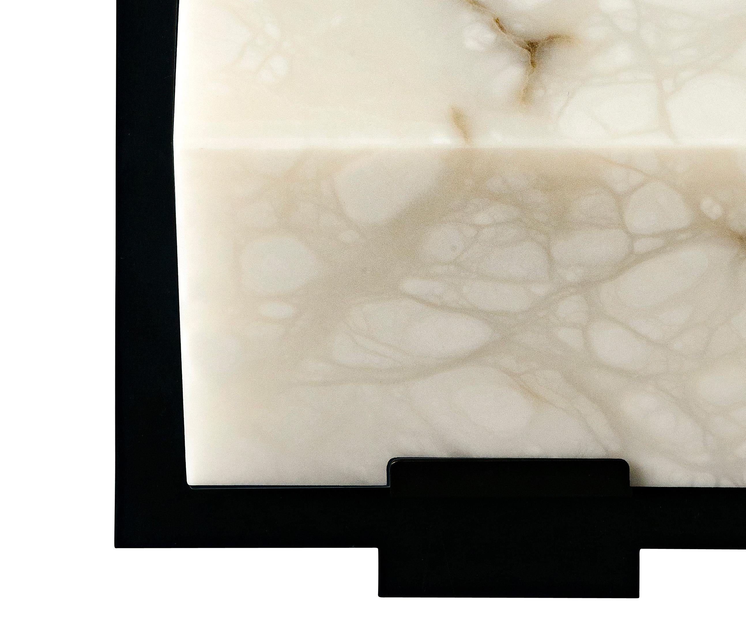 French 'Single Block Metal' Model #185 Alabaster Sconce in the Manner of Pierre Chareau For Sale