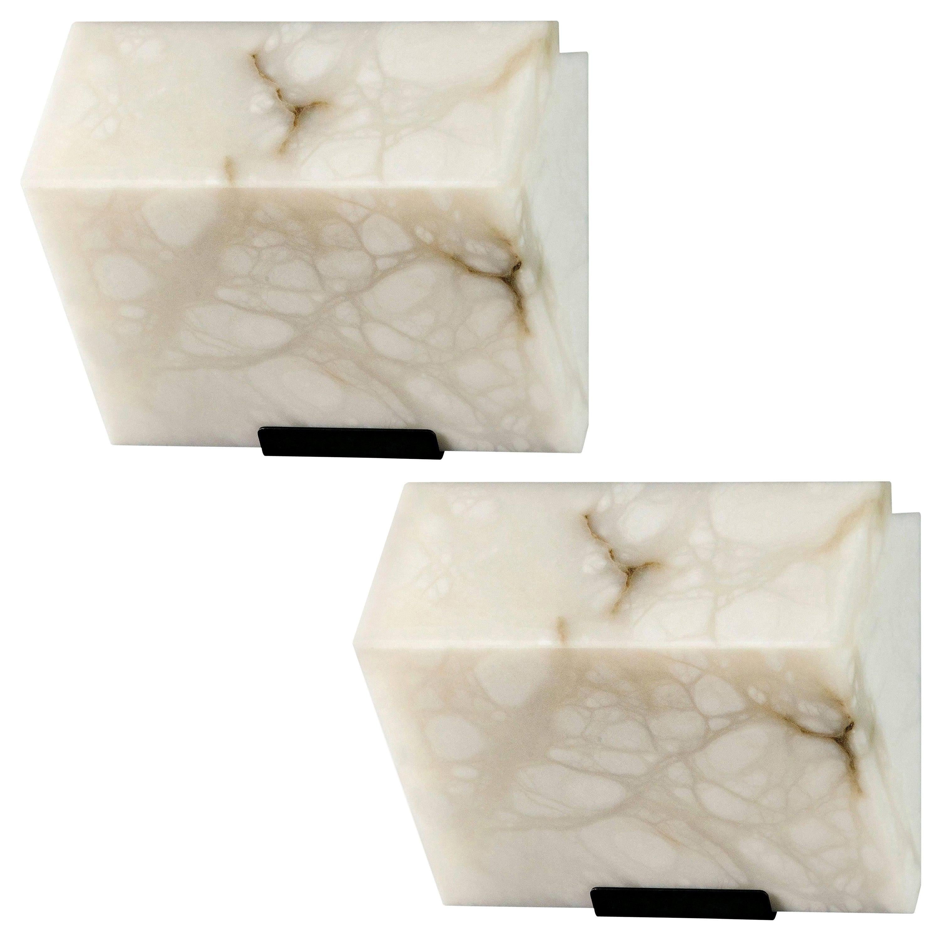 'Single Block' Model #185 Alabaster Sconce in the Manner of Pierre Chareau