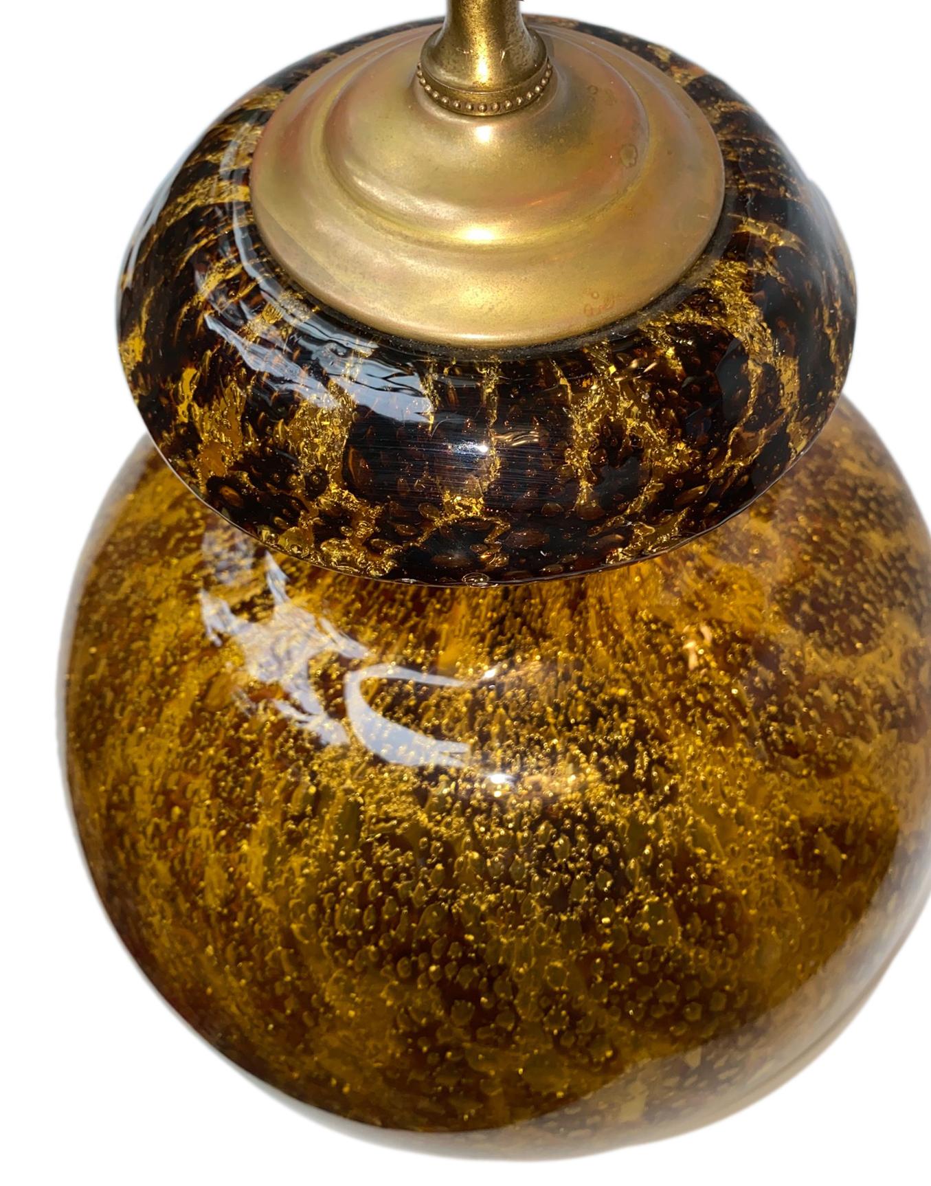 Italian Single Blown Amber Glass Lamp For Sale