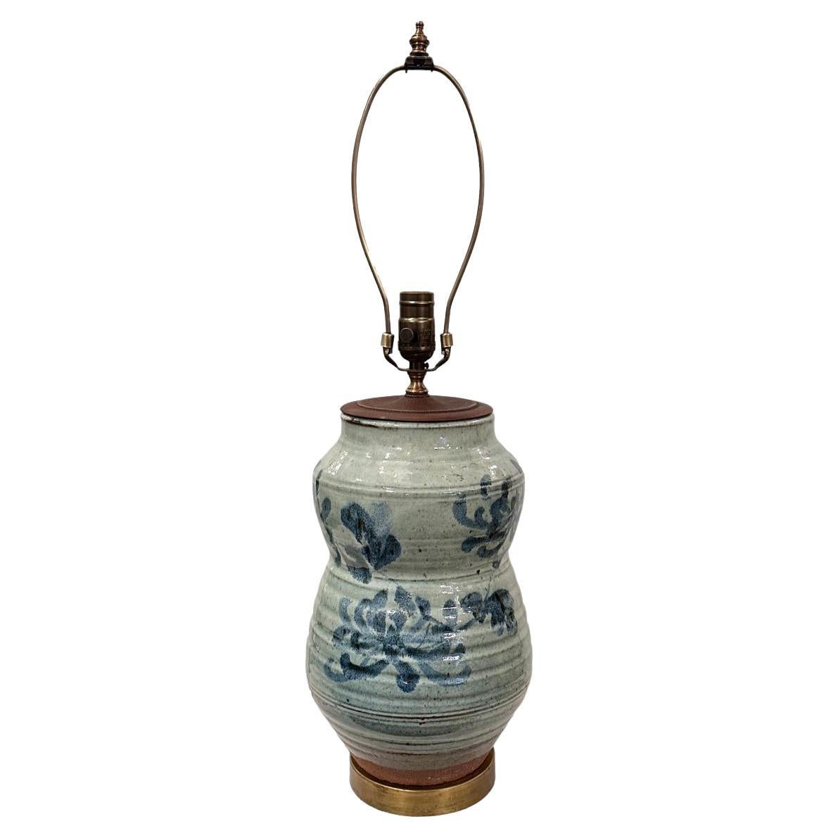 Single Blue Ceramic Lamp For Sale