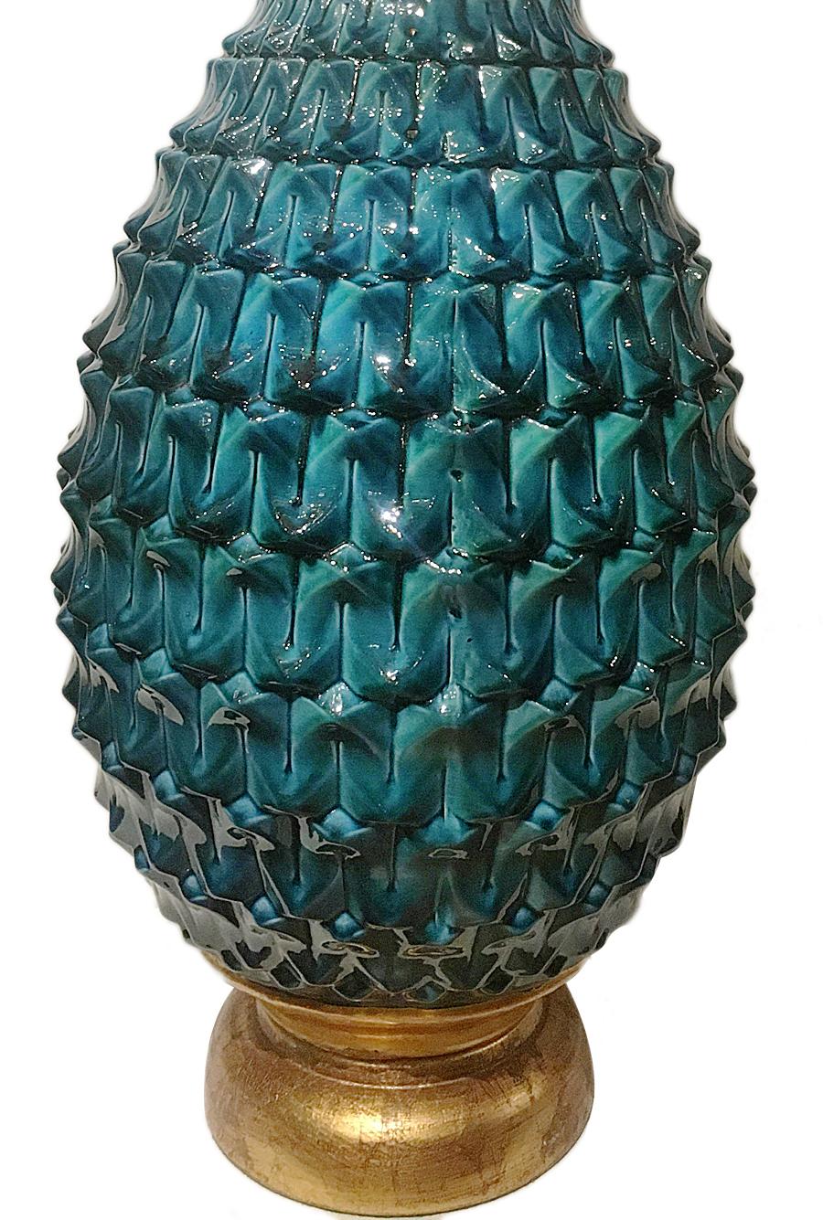 Single Blue Ceramic Table Lamp In Good Condition In New York, NY