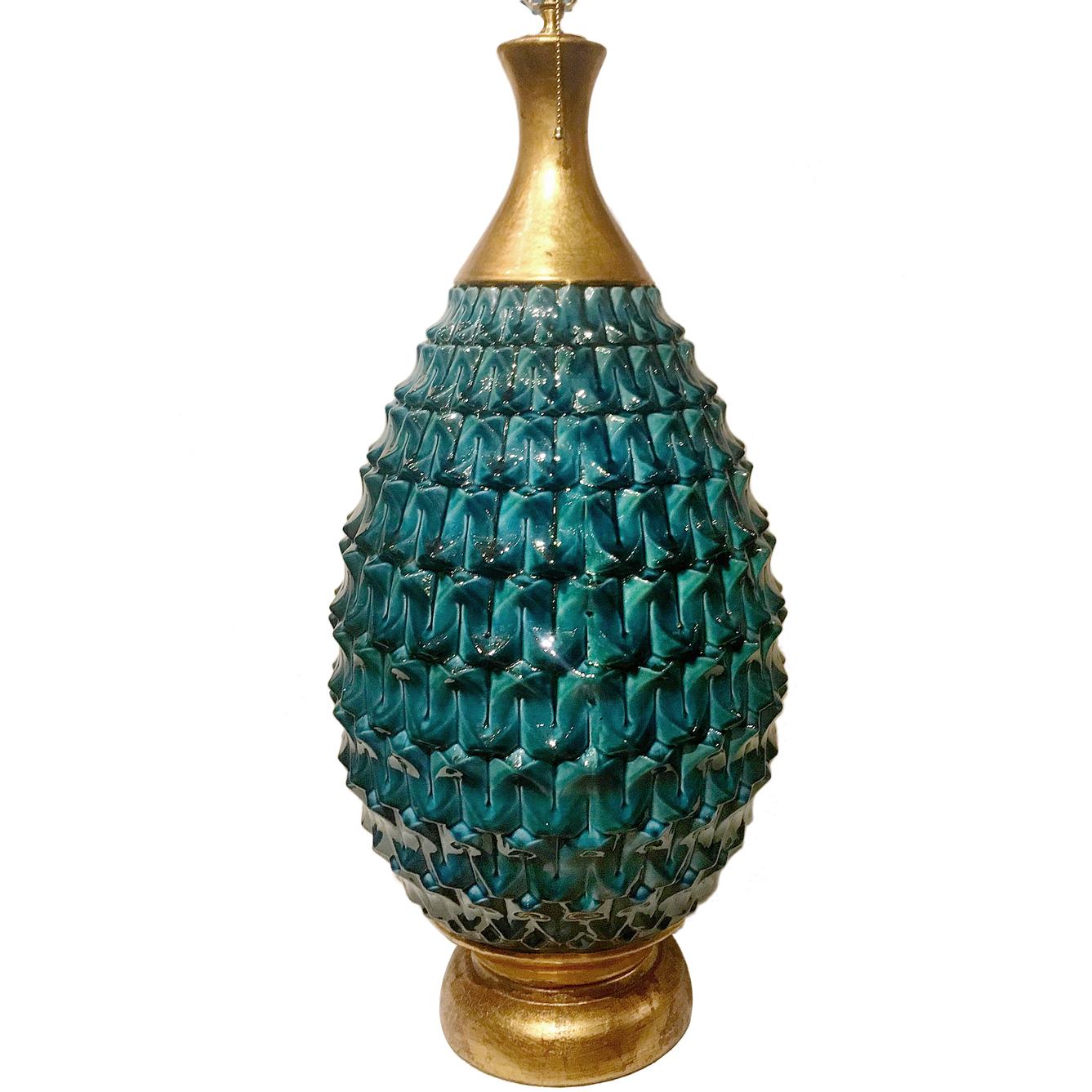 Mid-20th Century Single Blue Ceramic Table Lamp