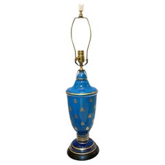 Single Blue Glass Lamp with Bees