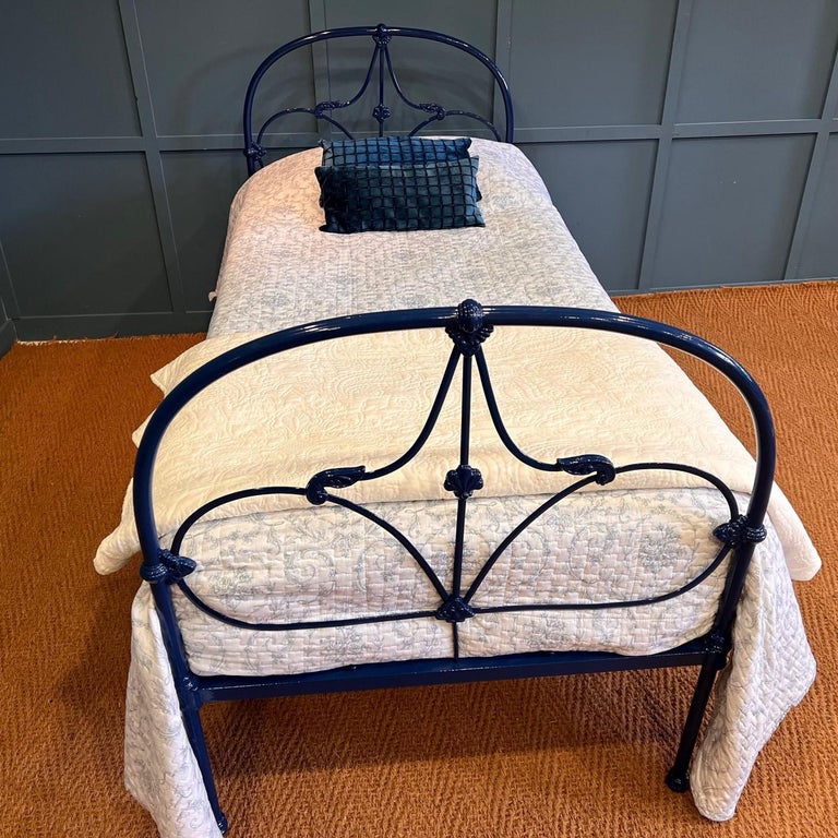 Single Blue Irish Cottage Iron Bed For Sale at 1stDibs