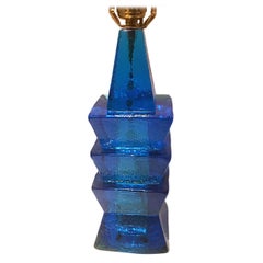 Vintage Single Blue Molded Glass Lamp