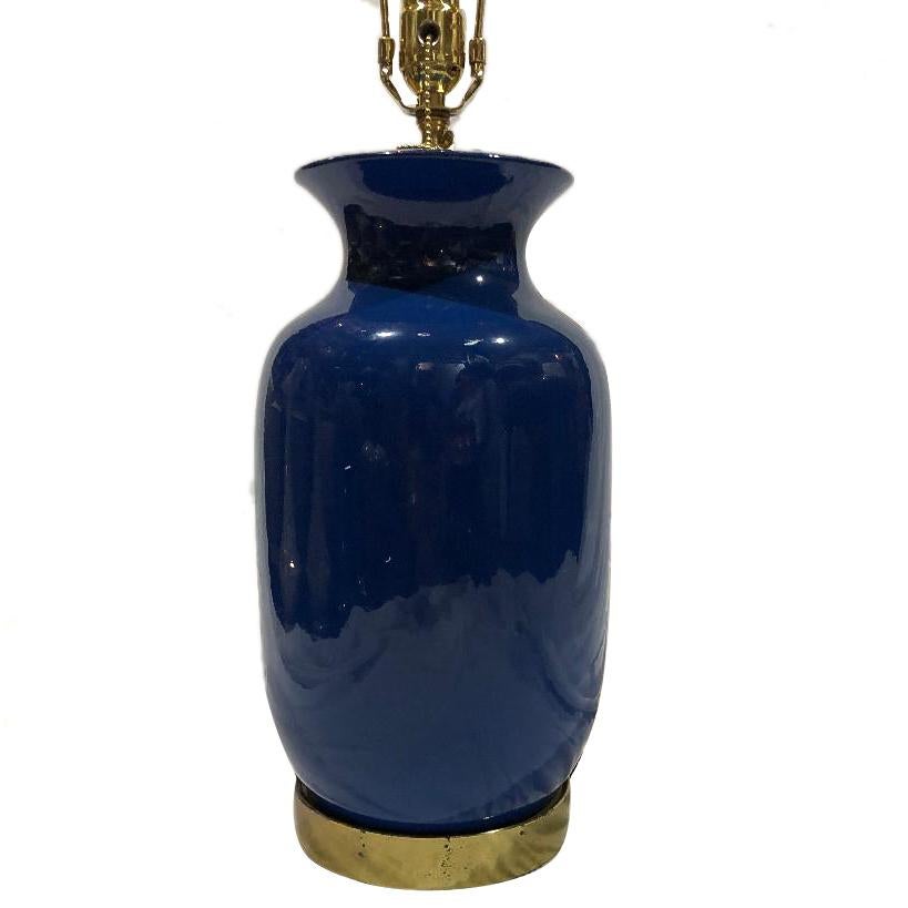 A French cobalt blue porcelain lamp with gilt base, circa 1950s

Measurements:
Height of body: 16