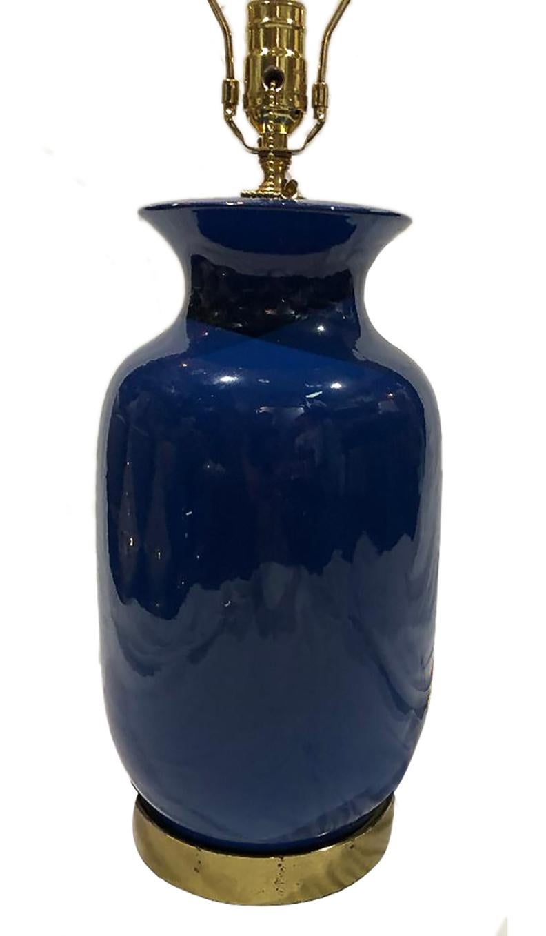 French Single Blue Porcelain Lamp For Sale