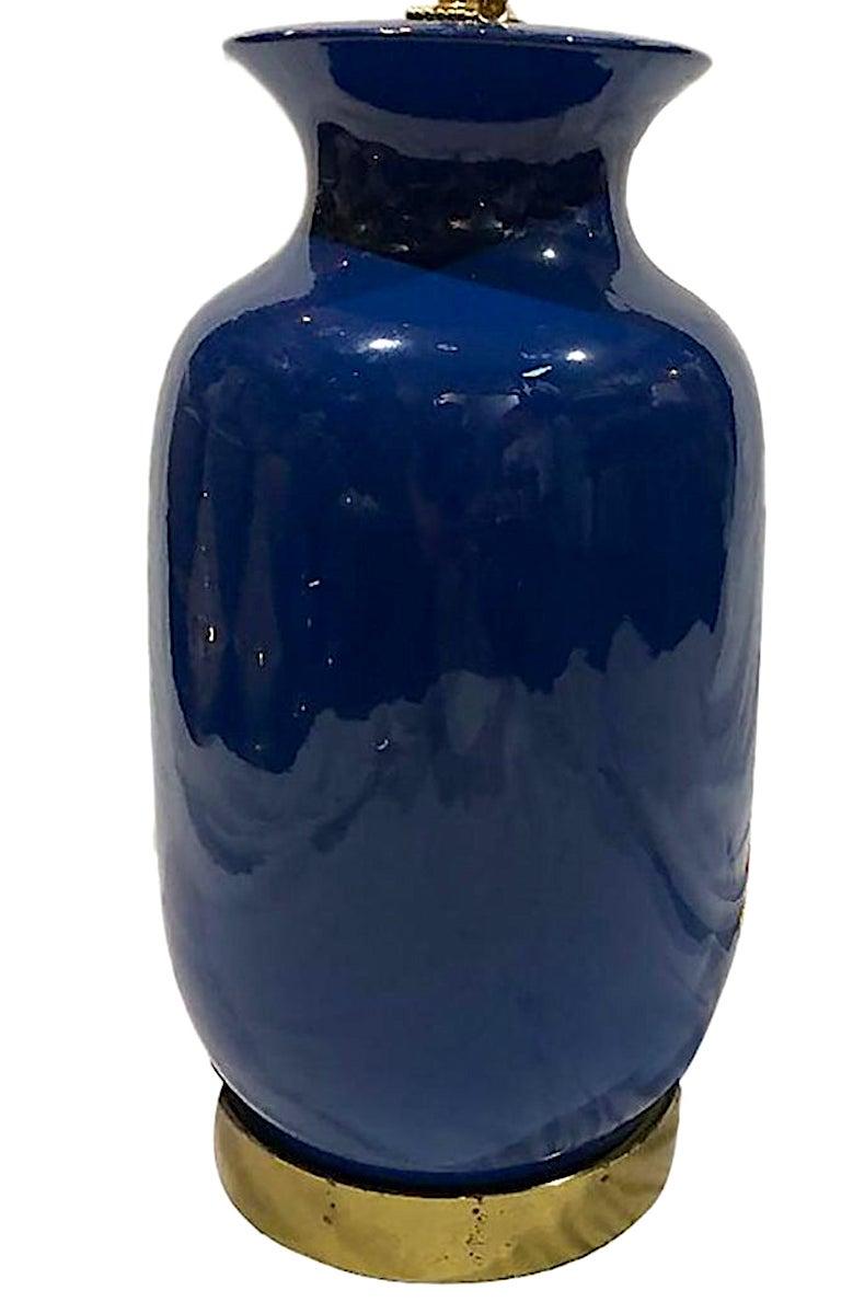 Single Blue Porcelain Lamp In Good Condition For Sale In New York, NY