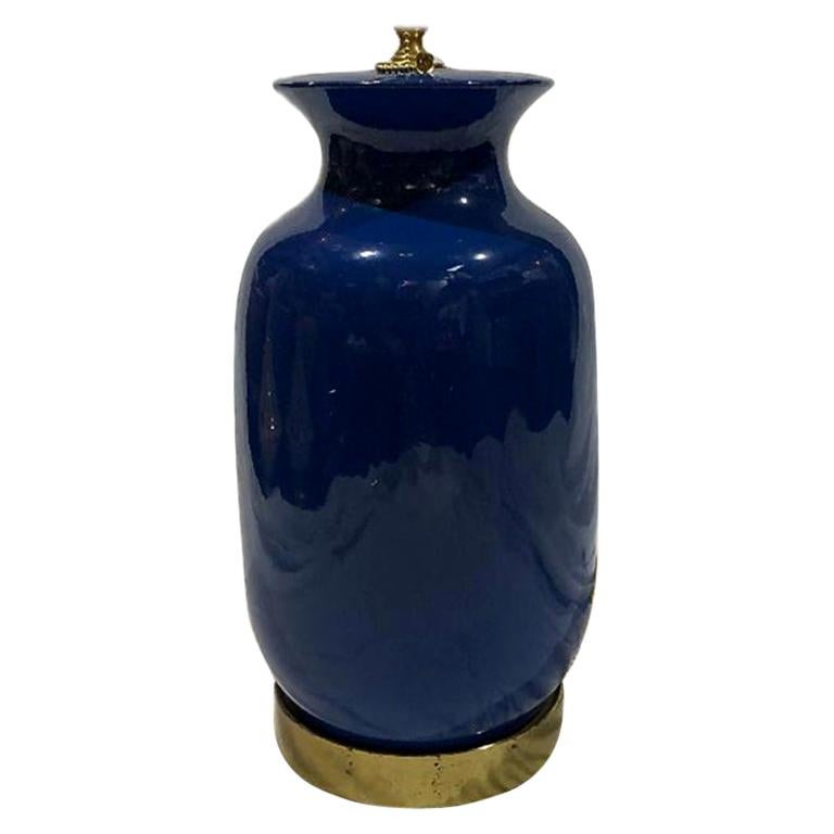 Single Blue Porcelain Lamp For Sale