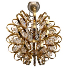 Single Brass and Crystal Hanging Light Attributed to Palwa