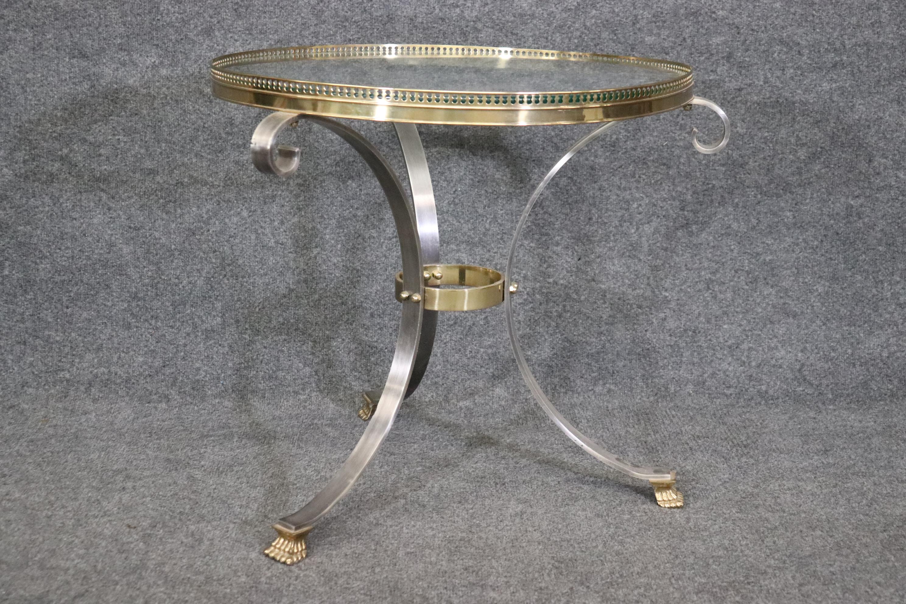 Single Brass and Steel Glass Top Guerdion or End Table Maison Jansen Style  In Good Condition For Sale In Swedesboro, NJ