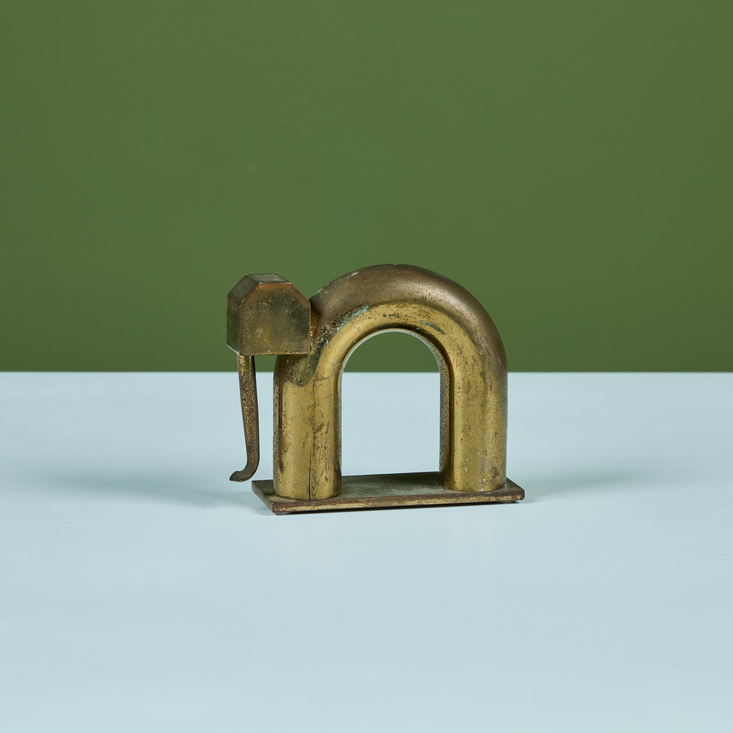 American Single Brass Elephant Bookend by Walter von Nessen for Chase USA