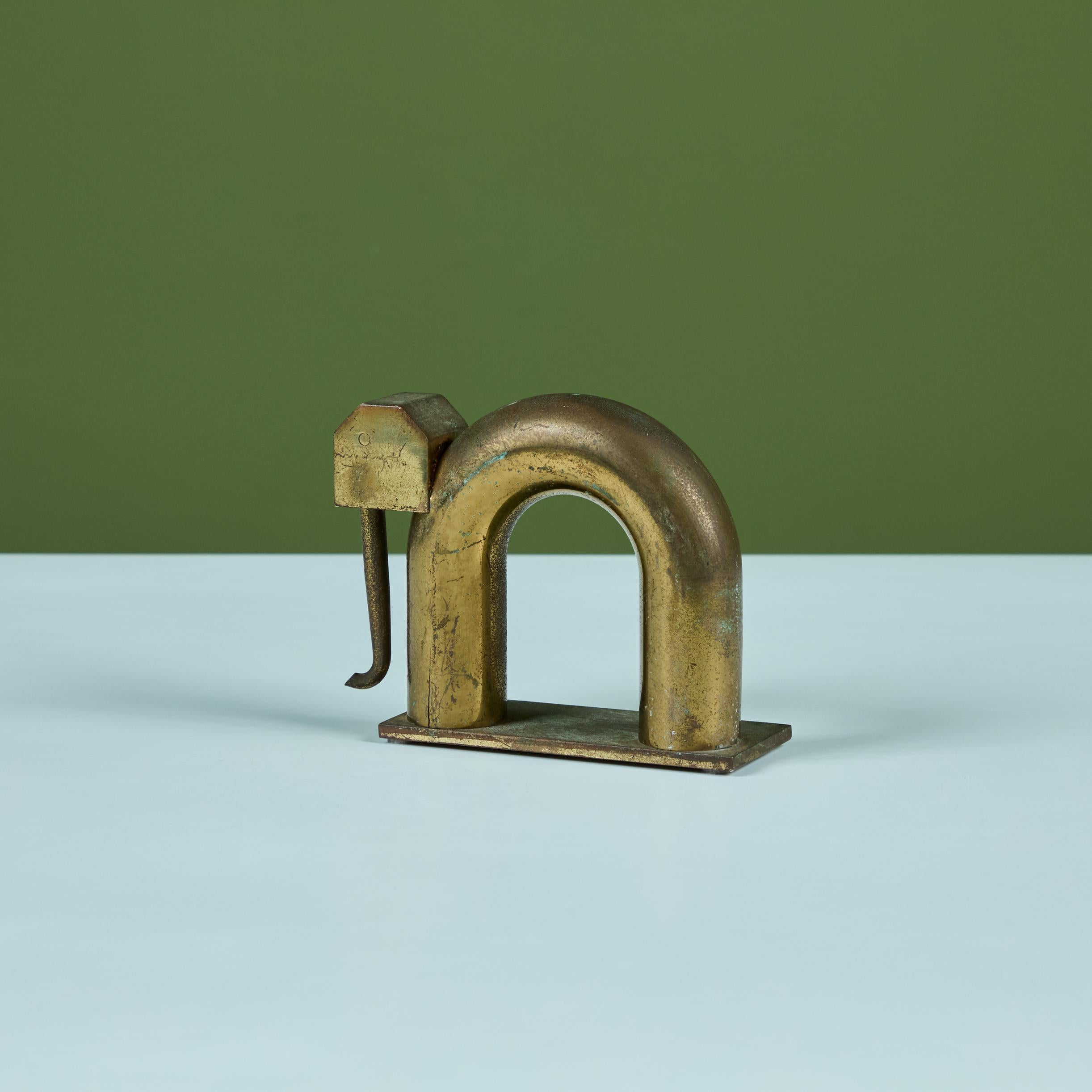 Single Brass Elephant Bookend by Walter von Nessen for Chase USA In Good Condition In Los Angeles, CA