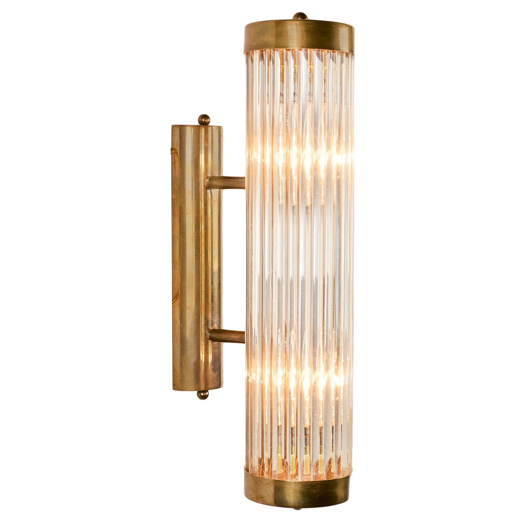 Brass Wall Light with Murano Glass Rods, Italian Art Deco Style, New