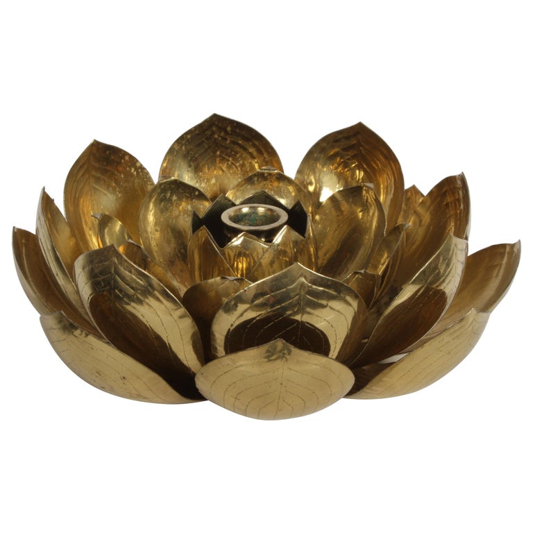 Single Brass Lotus Flower Candleholder For Sale at 1stDibs