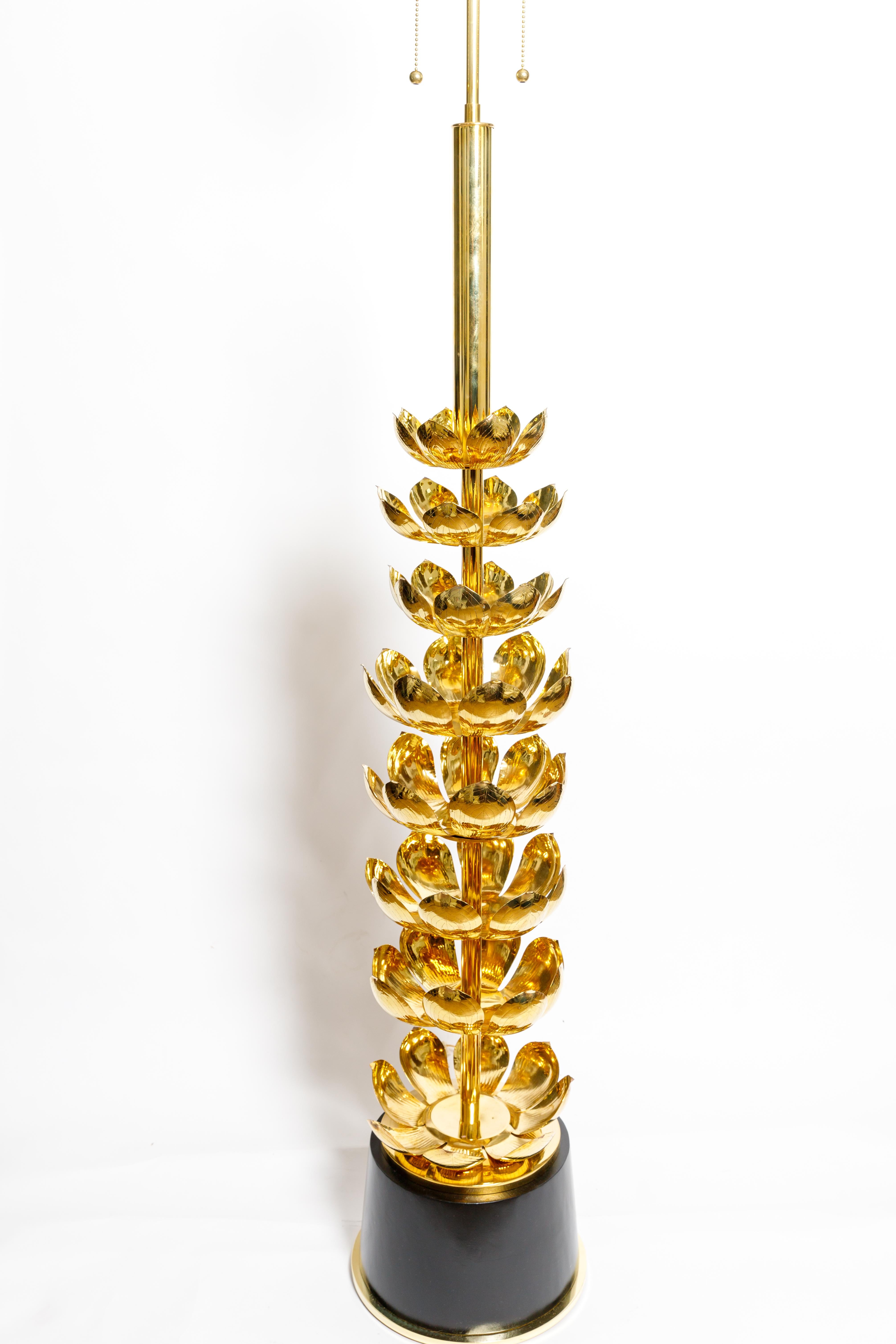 Mid-Century Modern Brass Lotus Form Floor Lamp with Black Base, by Feldman For Sale