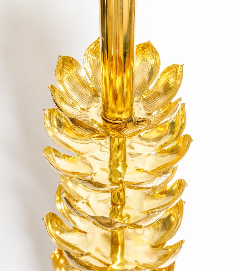 American Single Brass Lotus Form Floor Lamp with Black Base, by Feldman For Sale