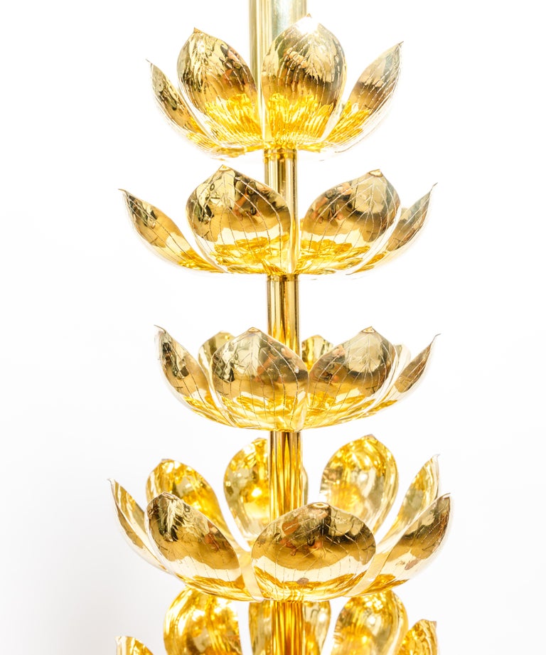 20th Century Single Brass Lotus Form Floor Lamp with Black Base, by Feldman For Sale