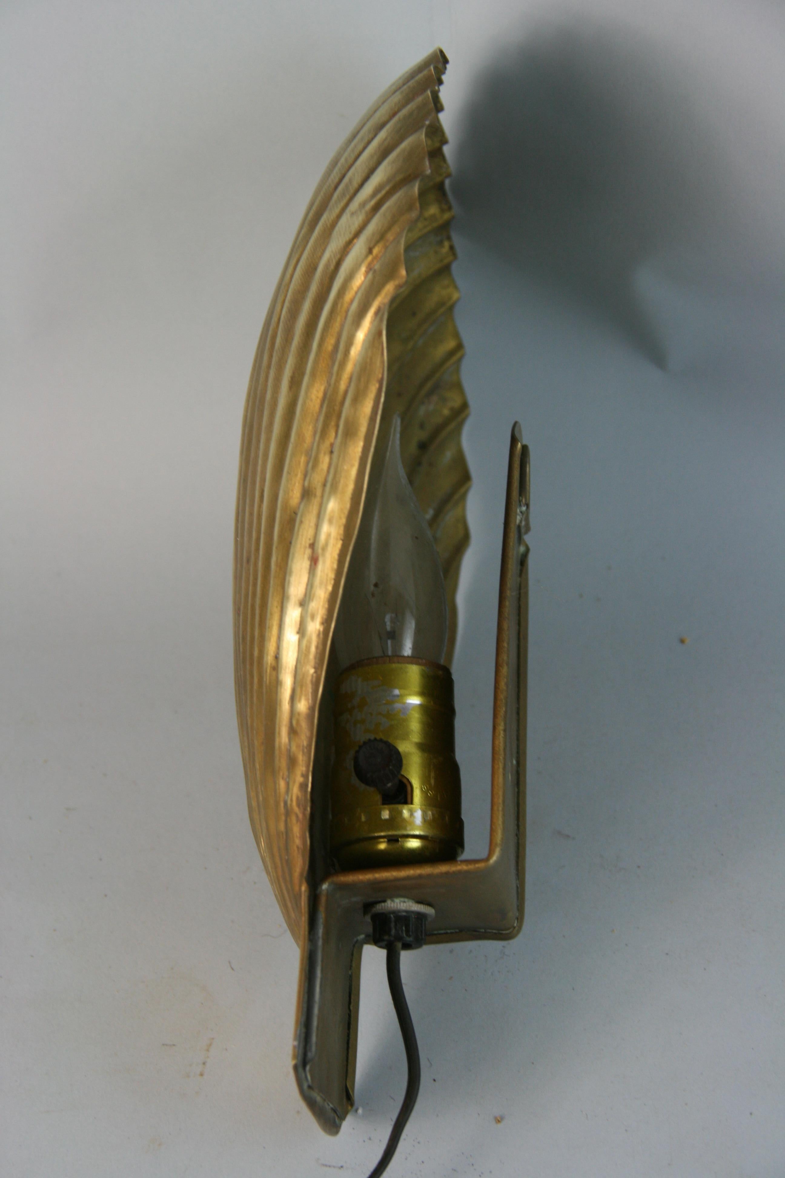Mid-20th Century Single Brass Shell Wall Sconce For Sale