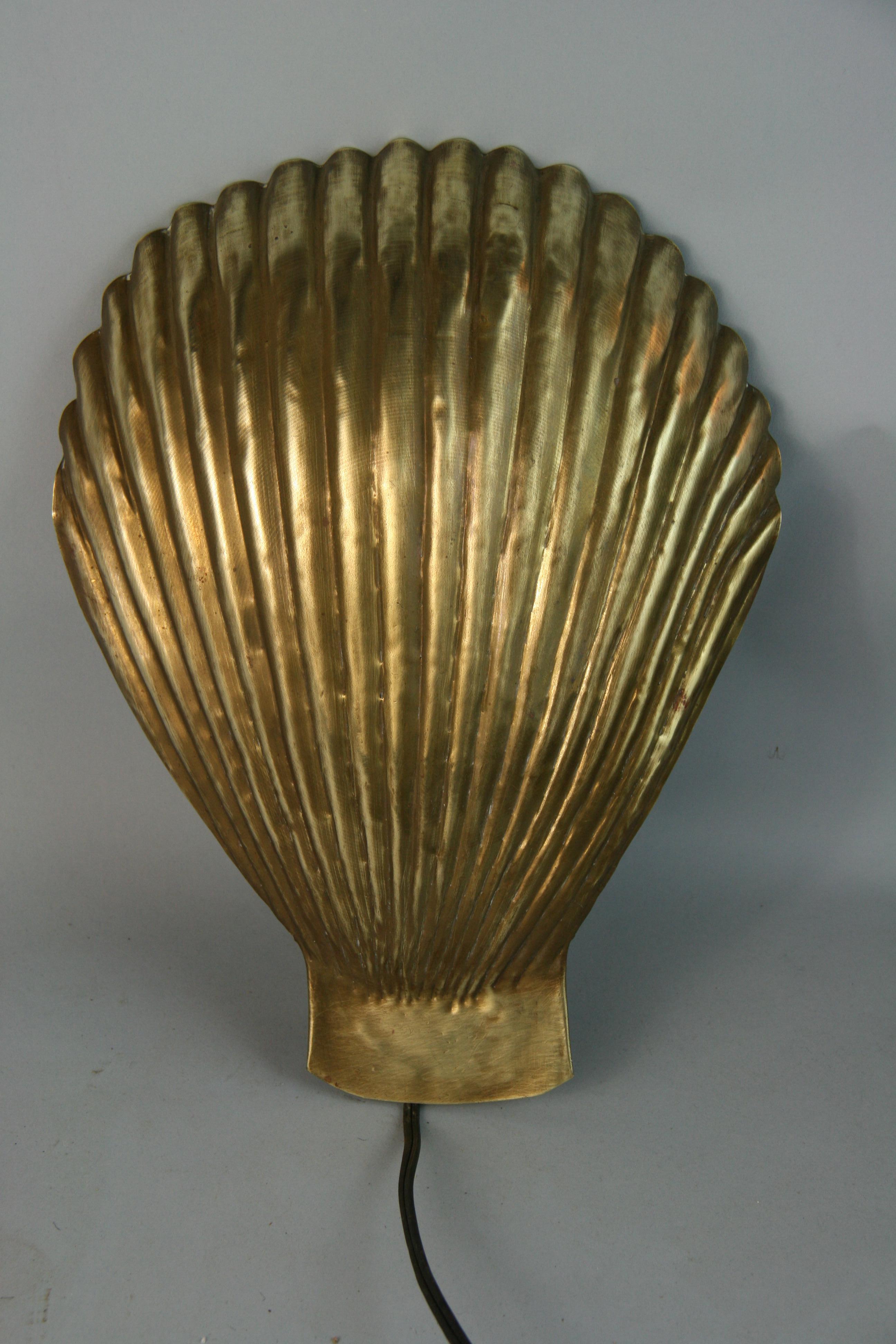 Single Brass Shell Wall Sconce For Sale 1