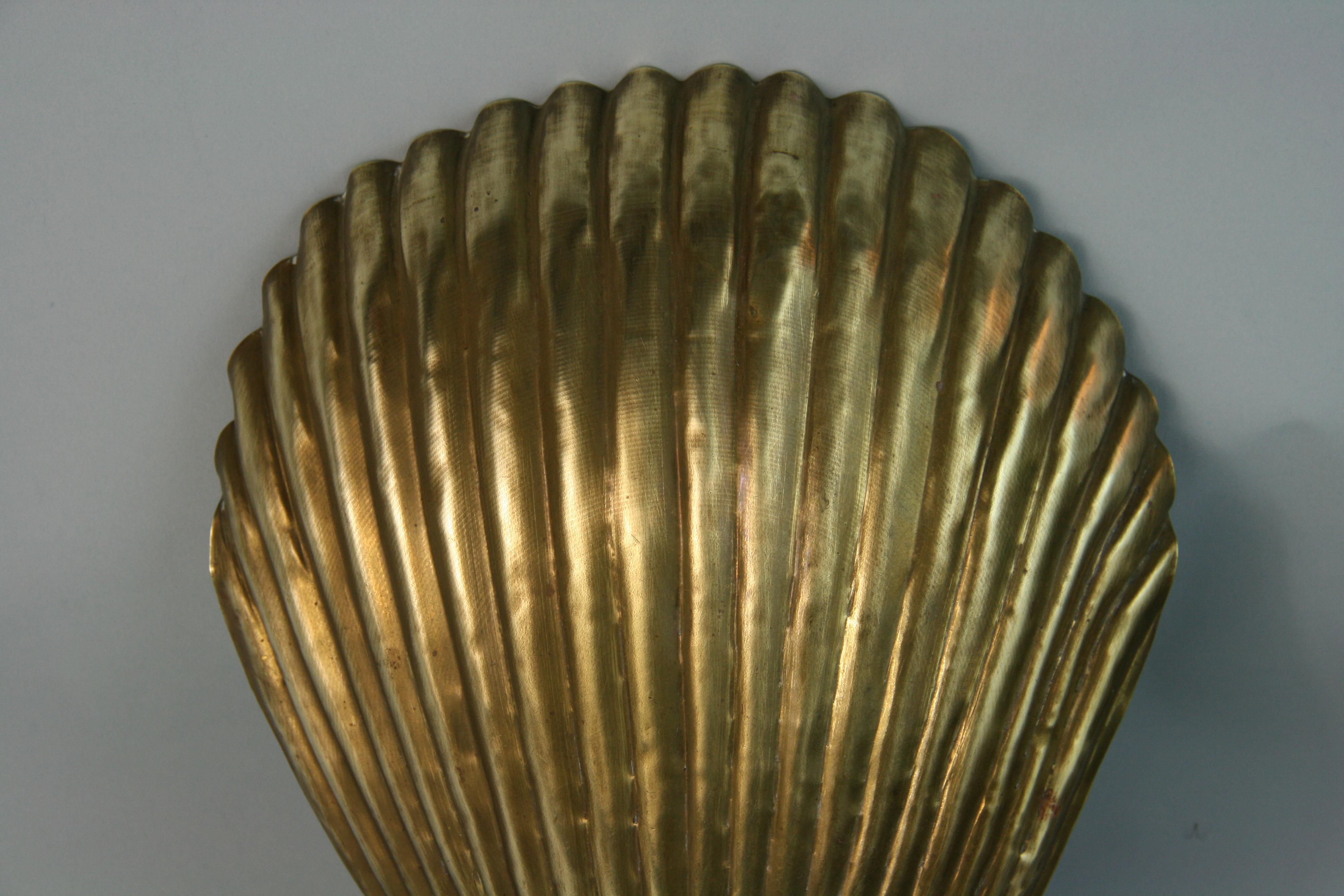 Single Brass Shell Wall Sconce For Sale 2