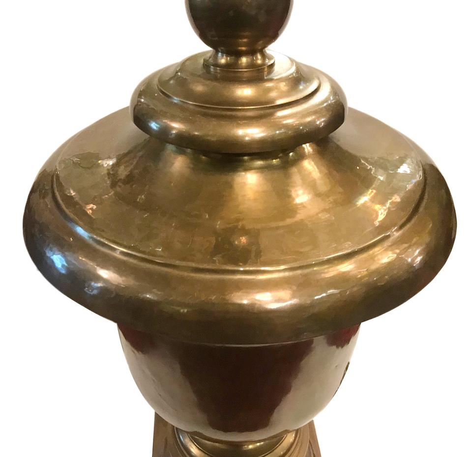 Patinated Single Brass Table Lamp For Sale