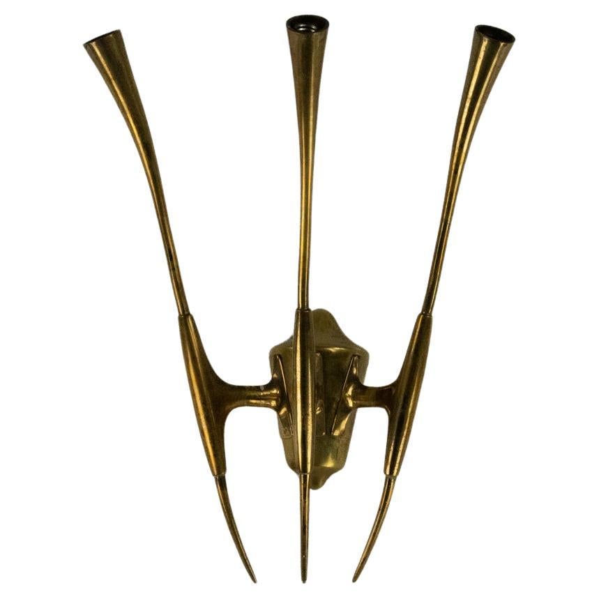 Single Brass Wall Sconce by Oscar Torlasco for Lumi Milano, Italy 1950s For Sale