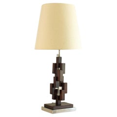 Single Brazilian Wooden Veneered Block Table Lamp, Late 1950s