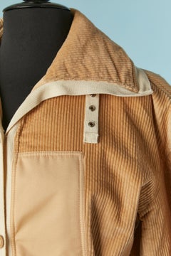 Single-breasted beige cotton and Corduroy coat Courrèges Circa 1970's