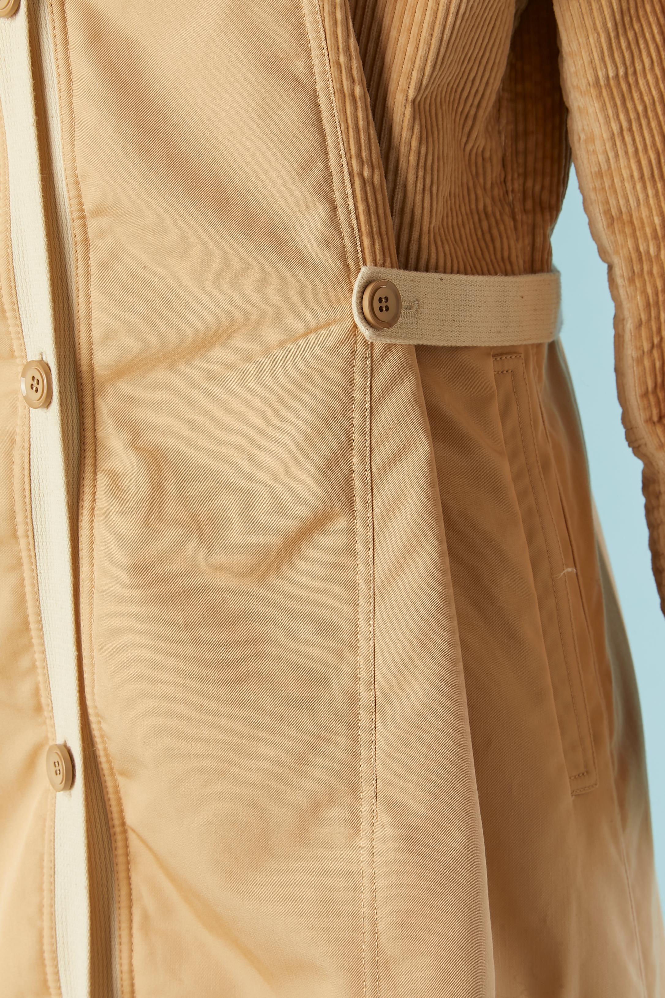 Beige Single-breasted beige cotton and Corduroy coat Courrèges Circa 1970's For Sale