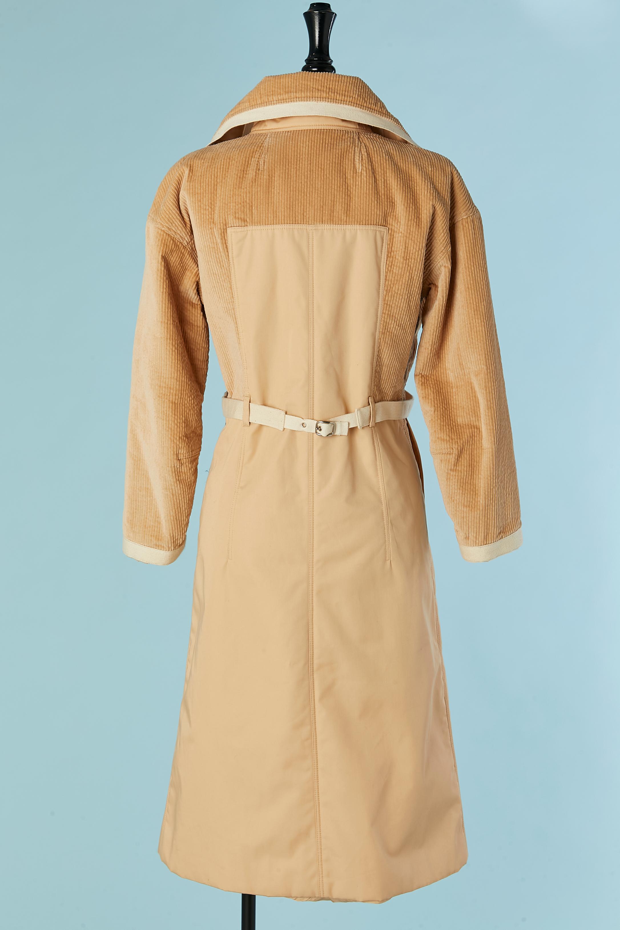 Women's Single-breasted beige cotton and Corduroy coat Courrèges Circa 1970's For Sale