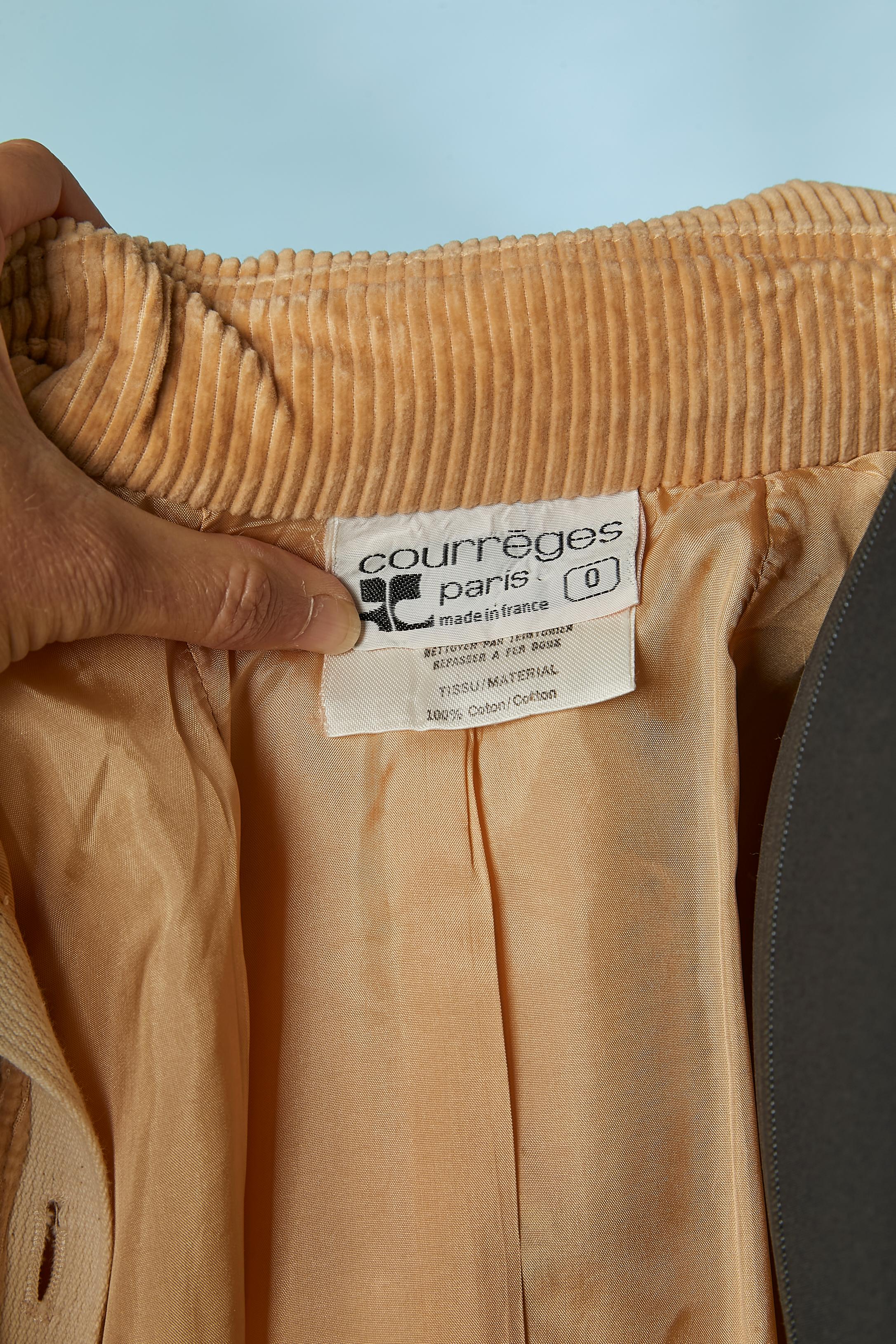 Single-breasted beige cotton and Corduroy coat Courrèges Circa 1970's For Sale 1
