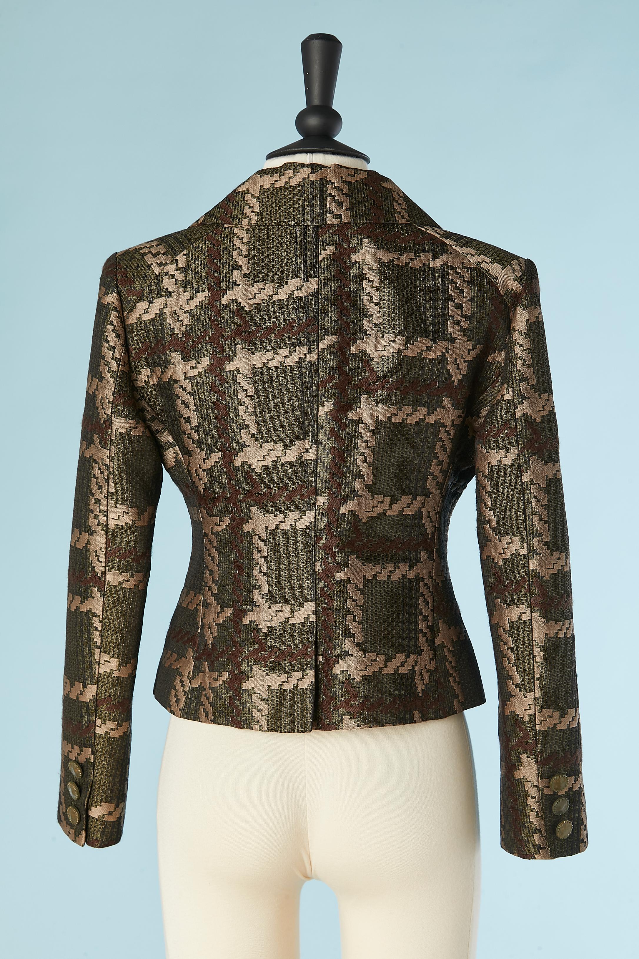 Women's Single-breasted brown and kaki jacquard jacket Christian Lacroix Bazar  For Sale
