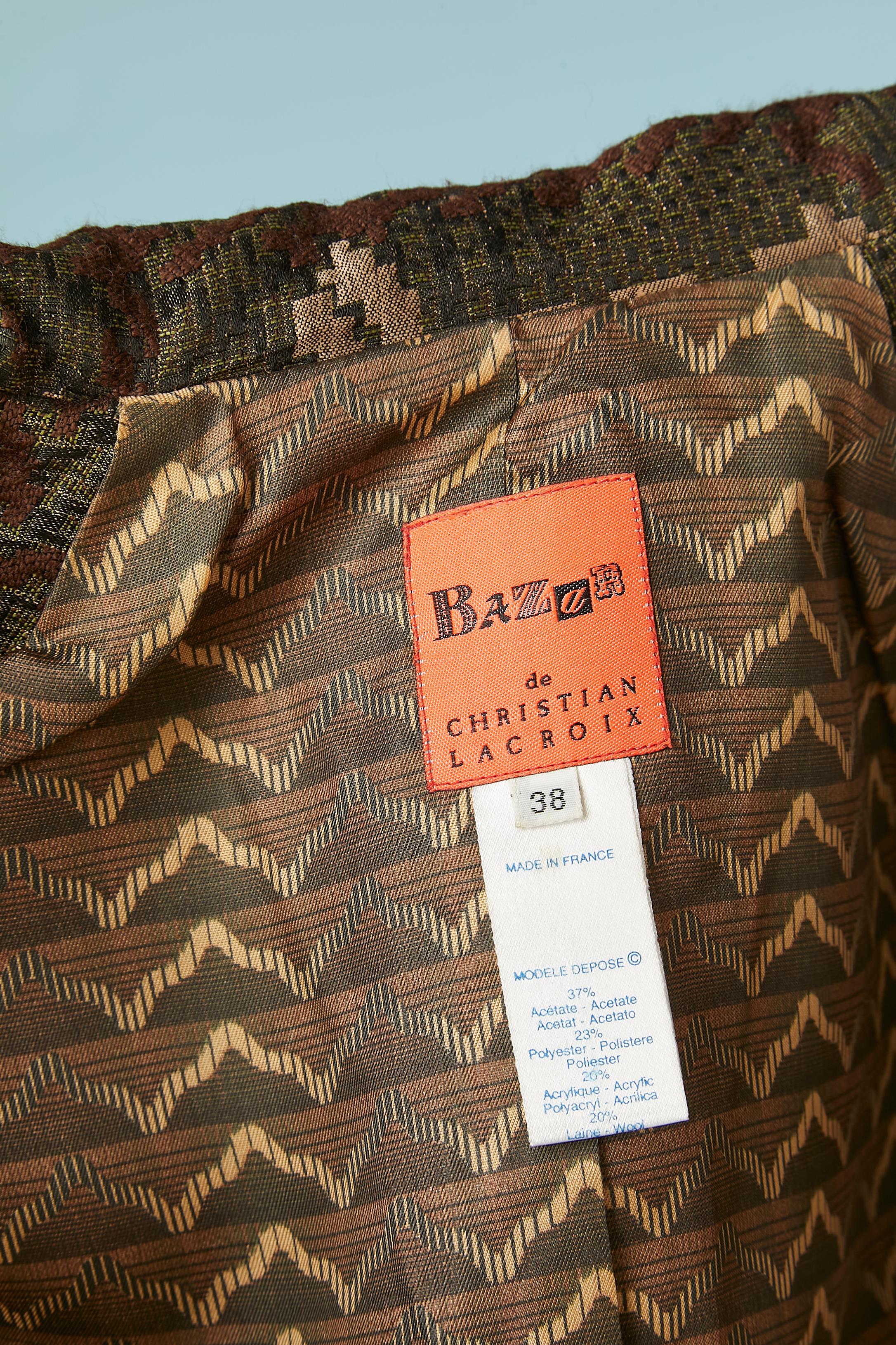 Single-breasted brown and kaki jacquard jacket Christian Lacroix Bazar  For Sale 1