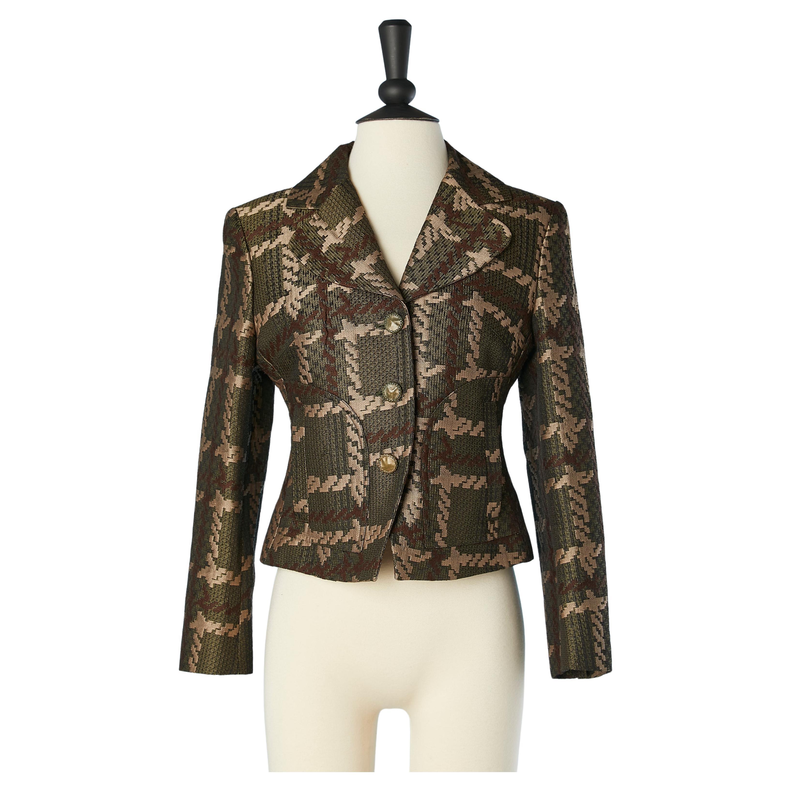 Single-breasted brown and kaki jacquard jacket Christian Lacroix Bazar  For Sale