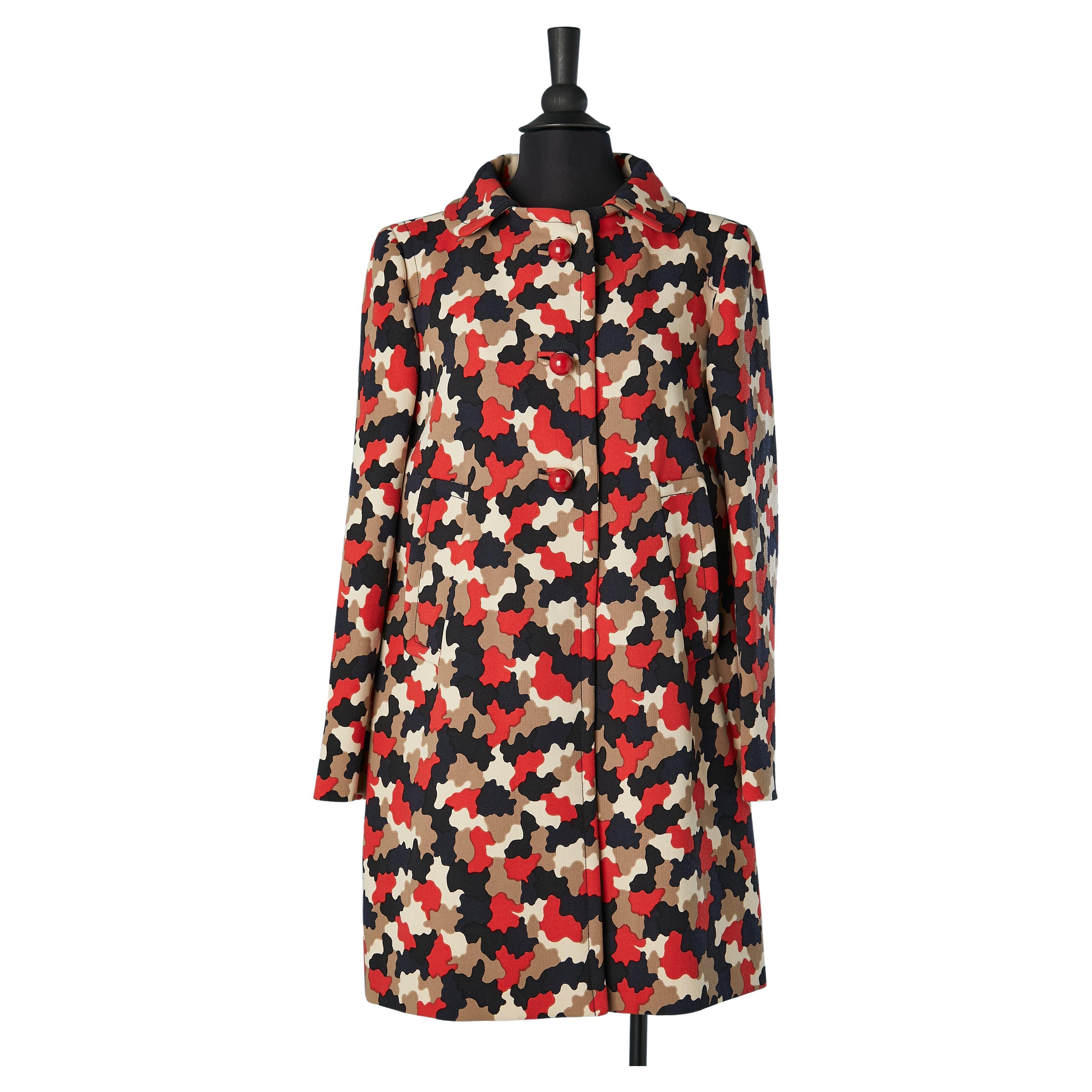 Single breasted camouflage printed wool coat PRADA  For Sale