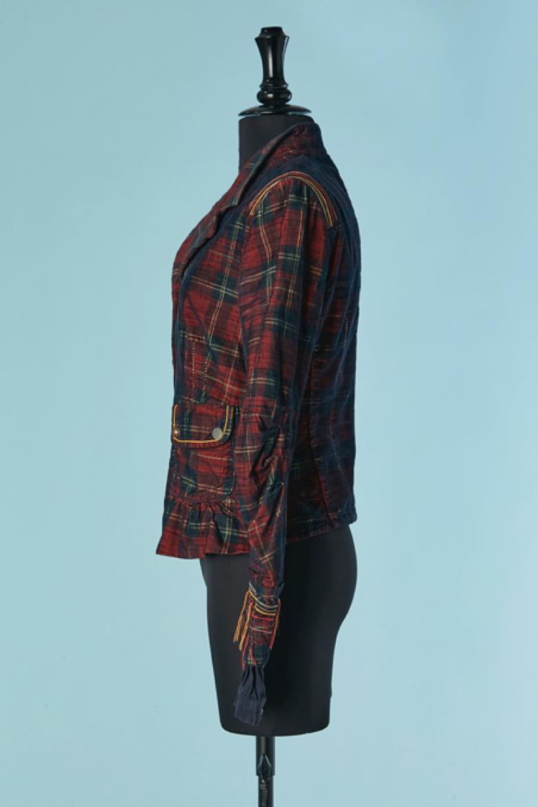 Single breasted Corduroy jacket with Tartan pattern MARITHÉ & FRANCOIS GIRBAUD For Sale 2