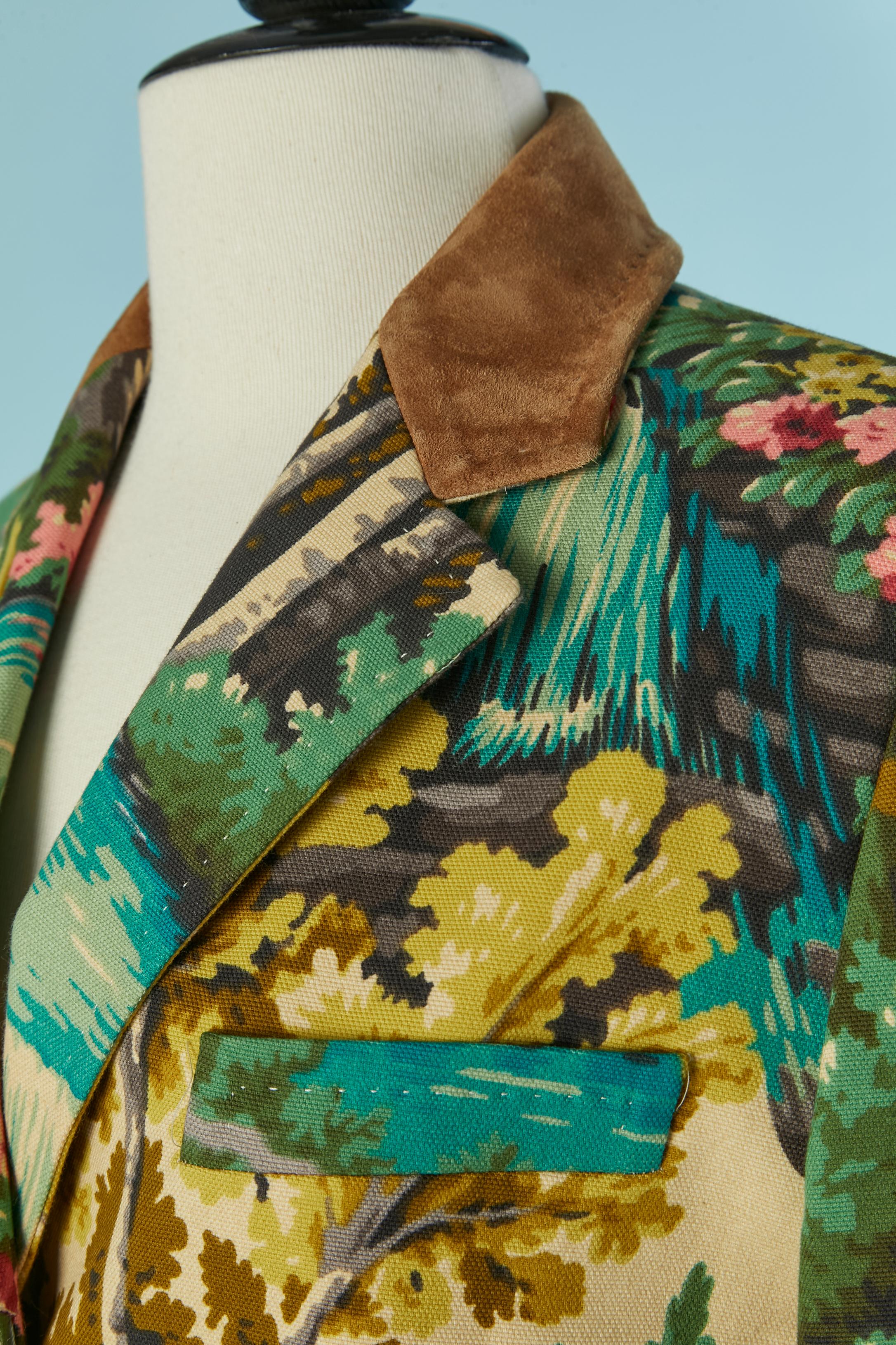 Abrigo de algodón de un solo pecho con estampado de tapicería y cuello de ante PAUL SMITH en Excelente estado para la venta en Saint-Ouen-Sur-Seine, FR