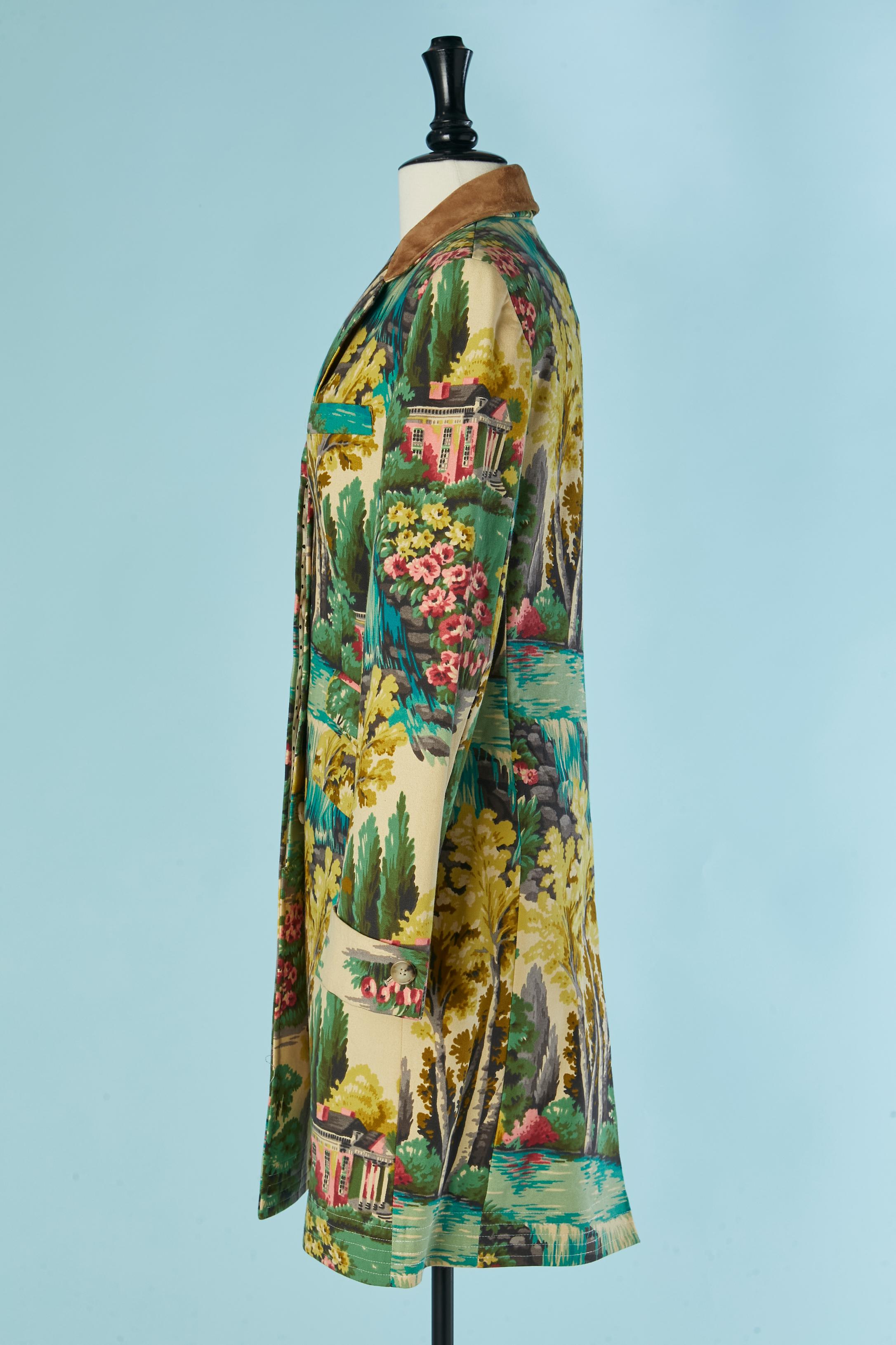 De las mujeres Abrigo de algodón de un solo pecho con estampado de tapicería y cuello de ante PAUL SMITH en venta