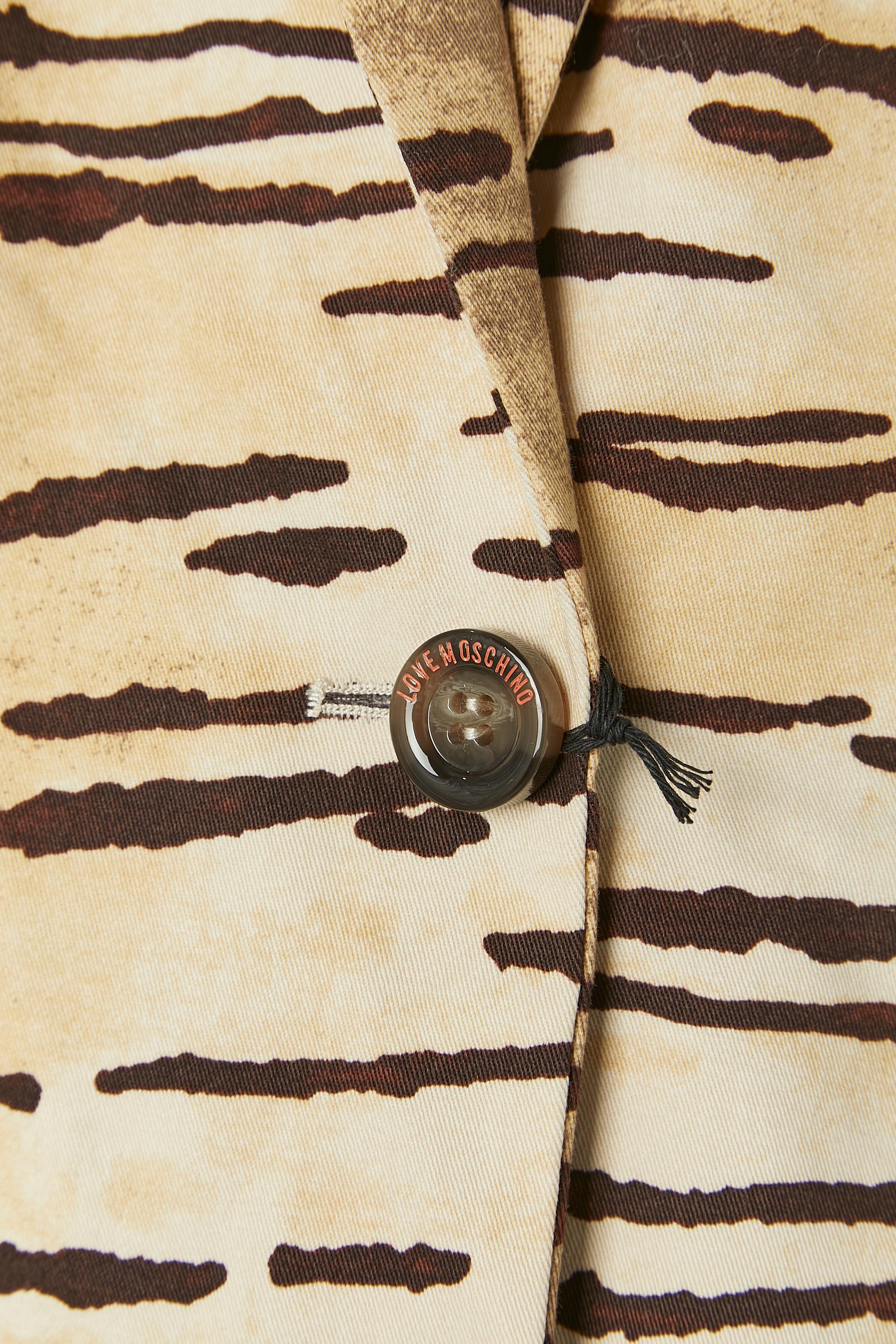 Brown Single breasted cotton jacket with tiger print LOVE MOSCHINO New with tag For Sale
