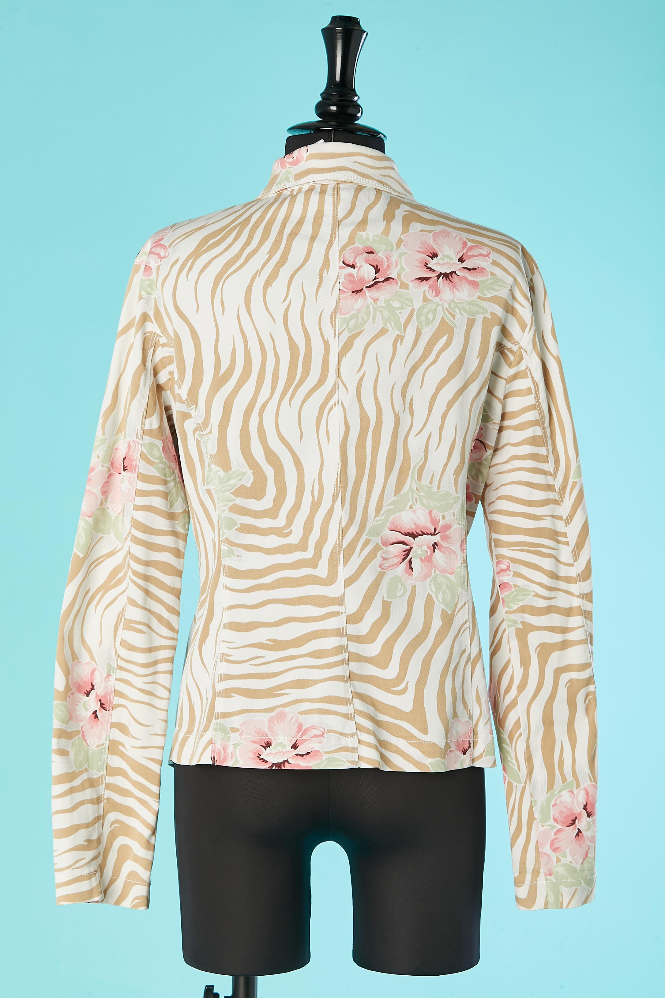 Women's Single breasted cotton jacket with zebra and flower prints Kenzo Jeans  For Sale