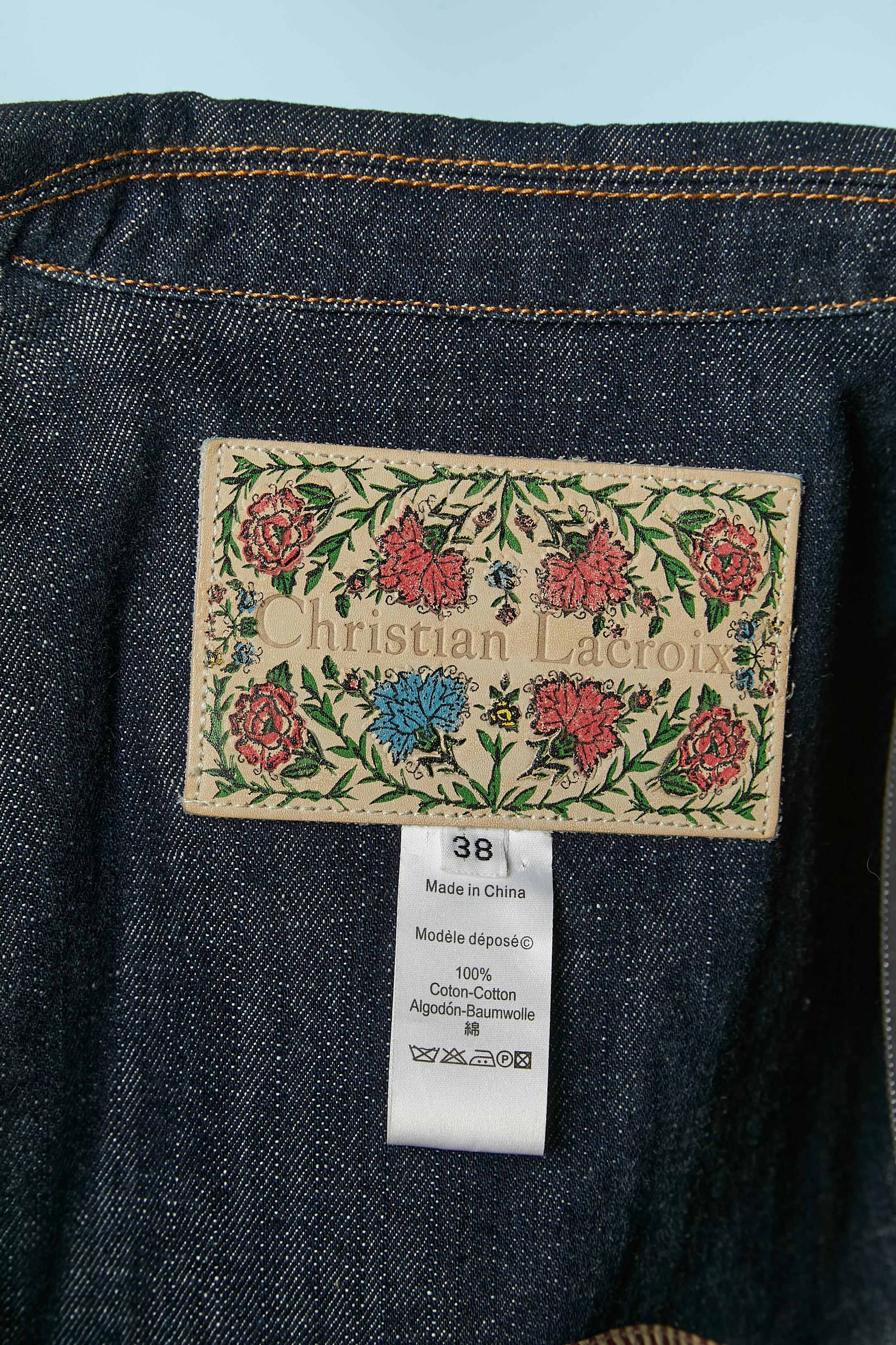 Einreihige Denim-Jacke aus Denim mit Blumenstickereien CHRISTIAN LACROIX im Angebot 5