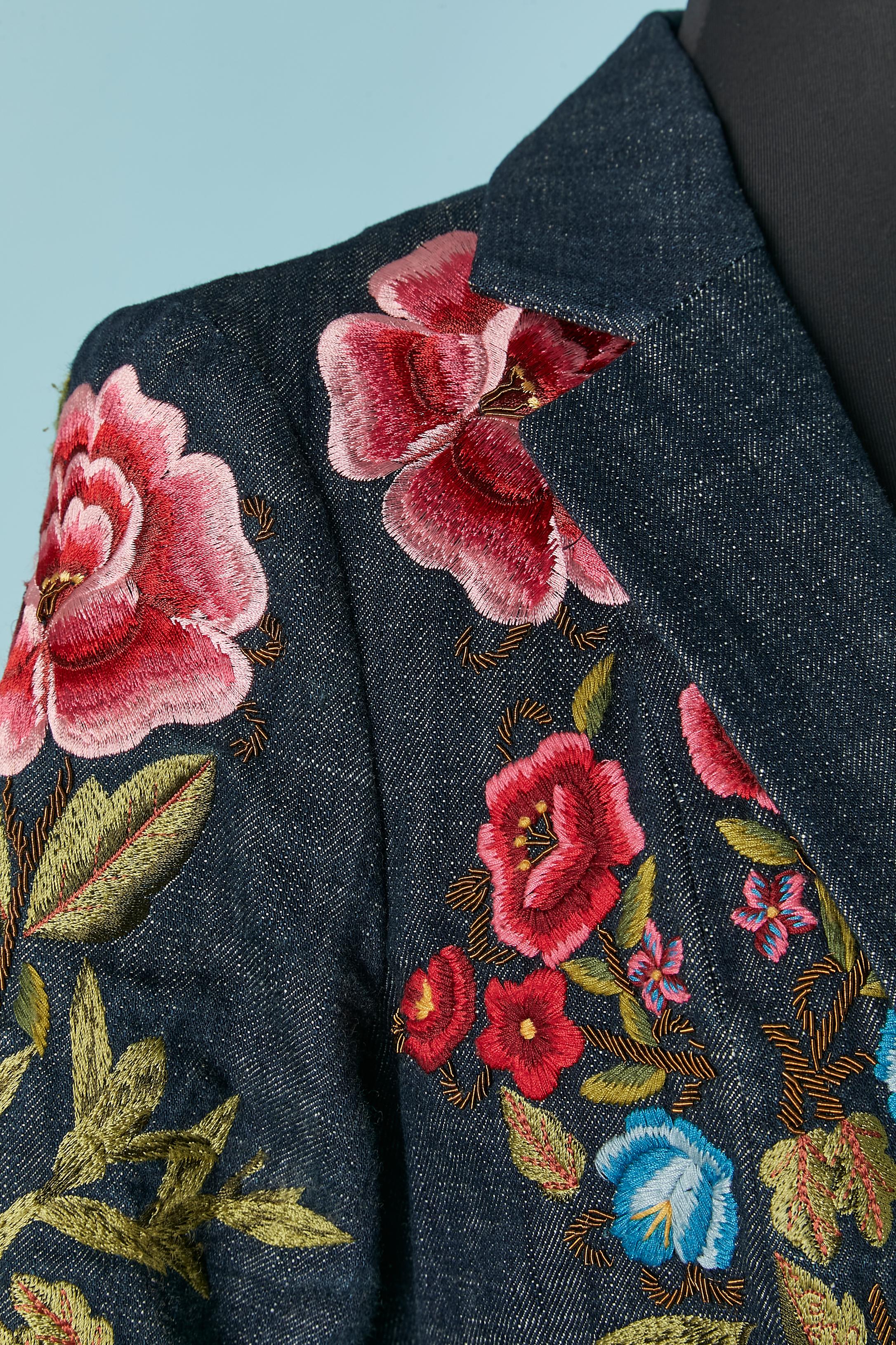 Einreihige Denim-Jacke aus Denim mit Blumenstickereien CHRISTIAN LACROIX (Schwarz) im Angebot