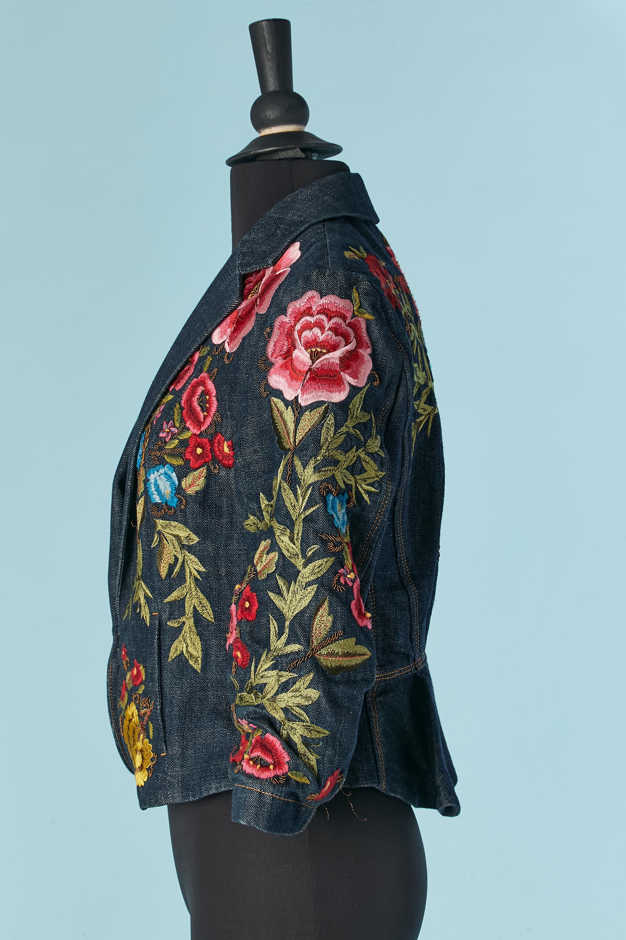 Einreihige Denim-Jacke aus Denim mit Blumenstickereien CHRISTIAN LACROIX im Angebot 1